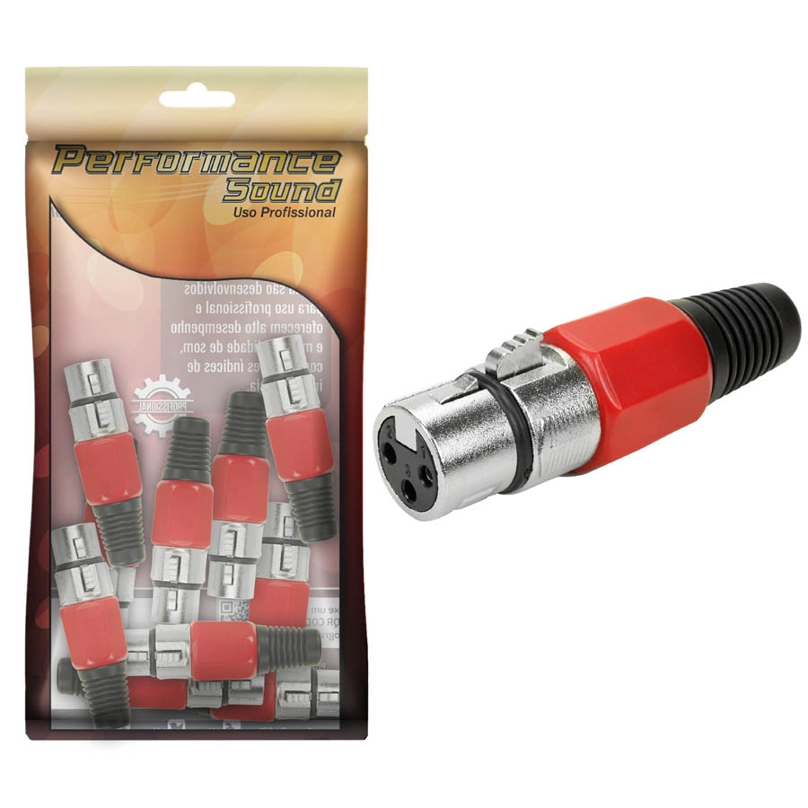 10x Plug Cannon Fêmea - Premium Profissional - Série Chrome - Vermelho