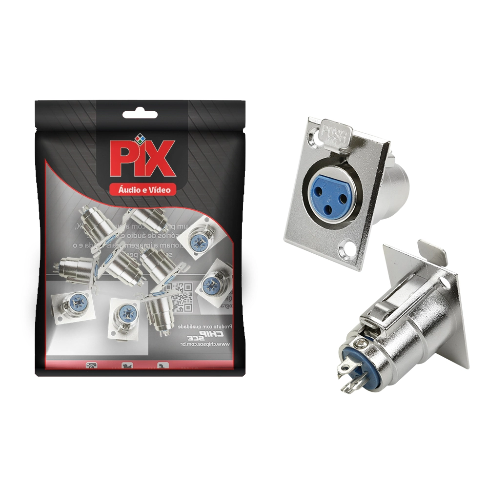 10x Conector Xlr Cannon Fêmea Para Painel Linha Pro C/ Trava