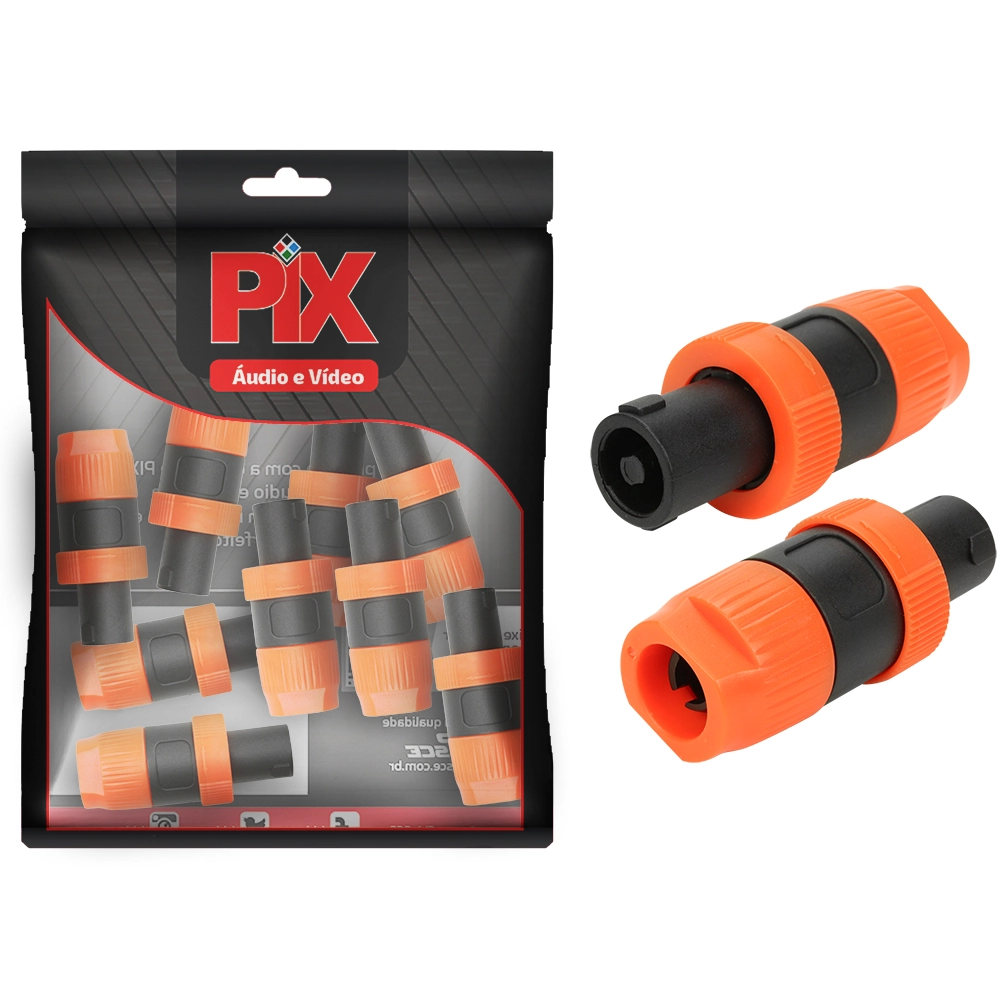 10x Plug Speakon 4 Polos - Premium Profissional Série Prime - Laranja