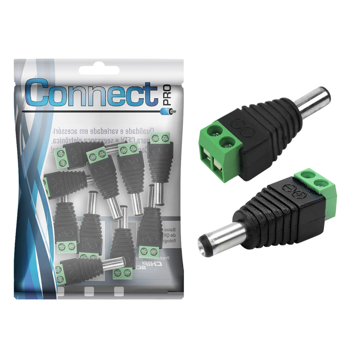 Plug P4 Macho Com Borne 2.1/5.5mm Tipo Parafuso
