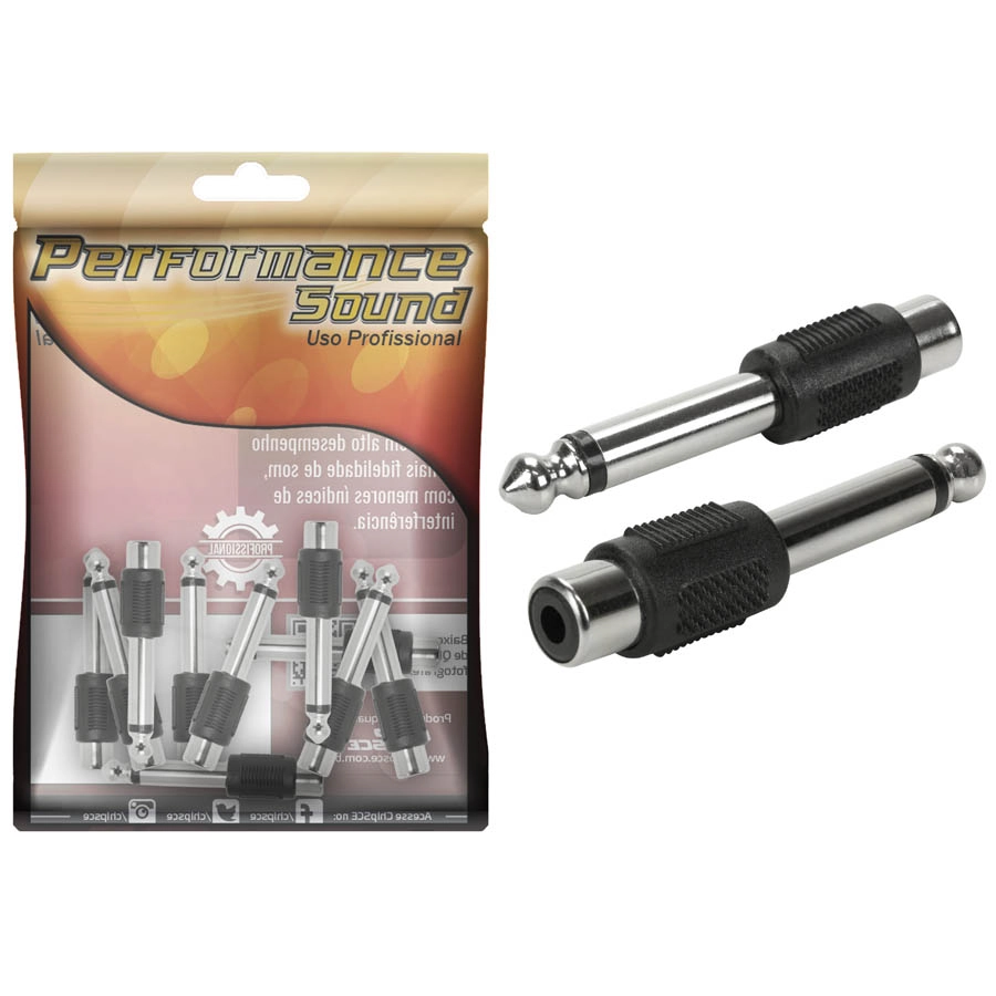 Plug Adaptador P10 Mono Para Jack Rca - Pacote Com 10 Peças