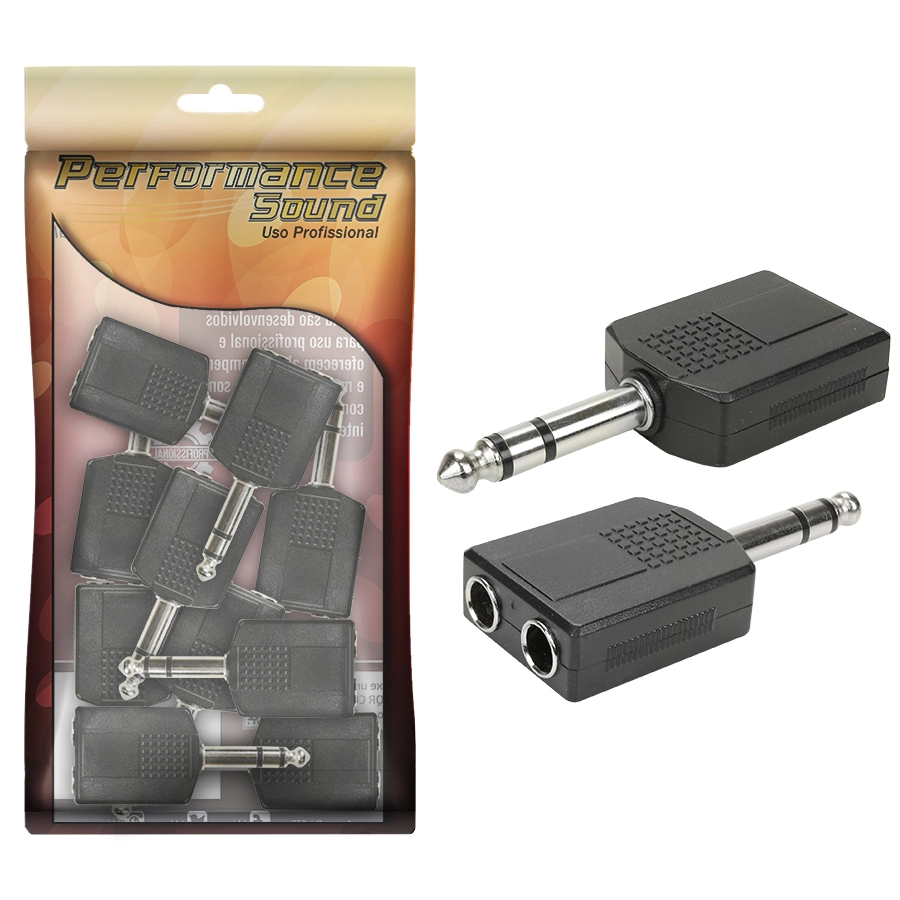 10x Duplicador Adaptador P10 Macho P/2 P10 Fêmea Jack Stereo
