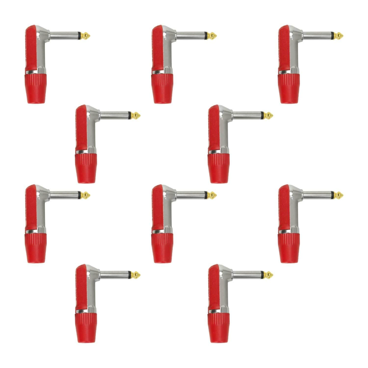 10x Plug P10 Mono Premium Profissional Série 90º Graus - Vermelho