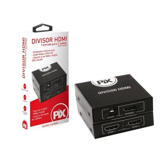Divisor Hdmi 1.3 1 Entrada X 2 Saídas Preto Pix