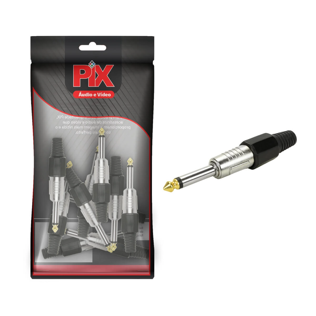 10x Plug P10 Mono Premium Profissional Série Chrome - Preto