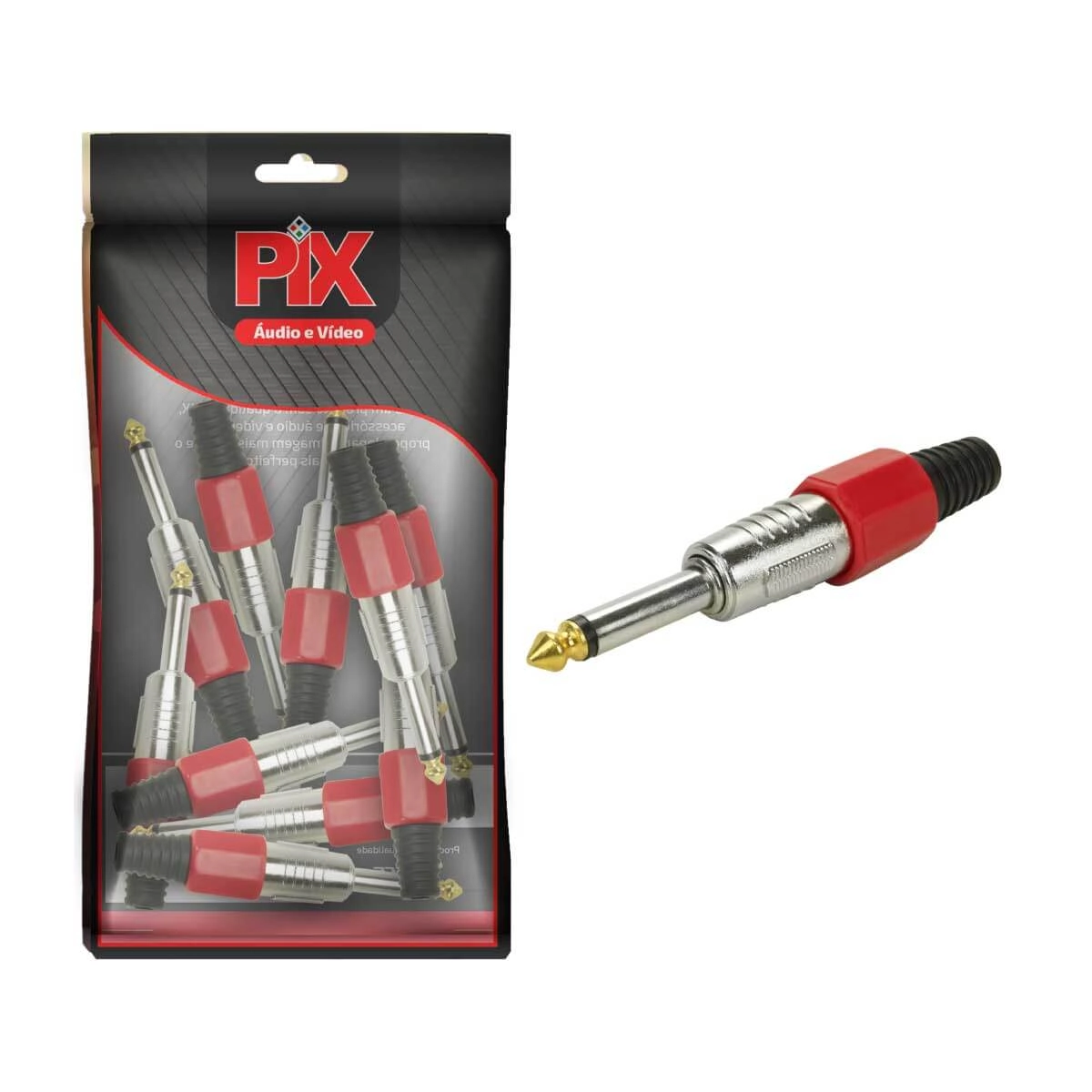 10x Plug P10 Mono Premium Profissional Série Chrome - Vermelho