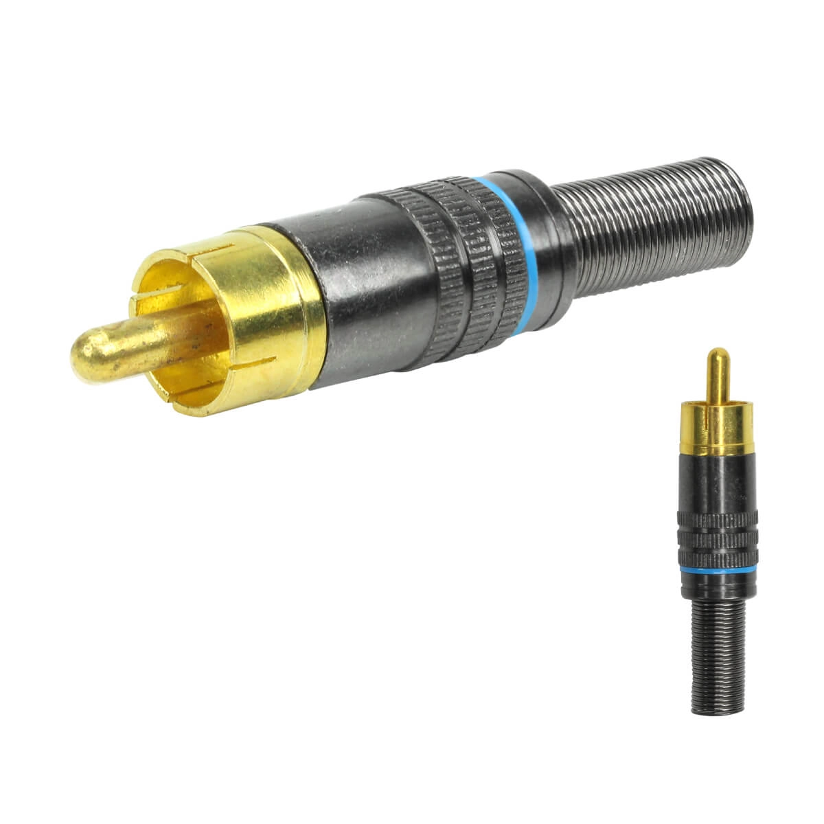 10x Plug Rca Macho Profissional Grafite - Ponta Ouro 24k - Azul