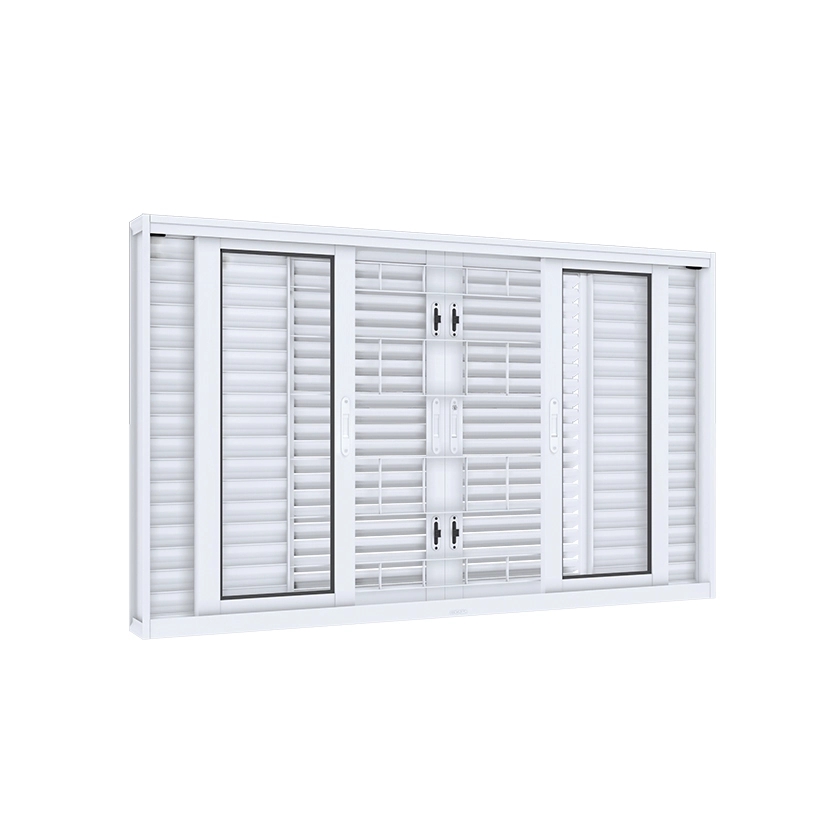 Janela de Aço Veneziana 6 Folhas 100x200cm com Grade Facilitá Lucasa Ullian Branca