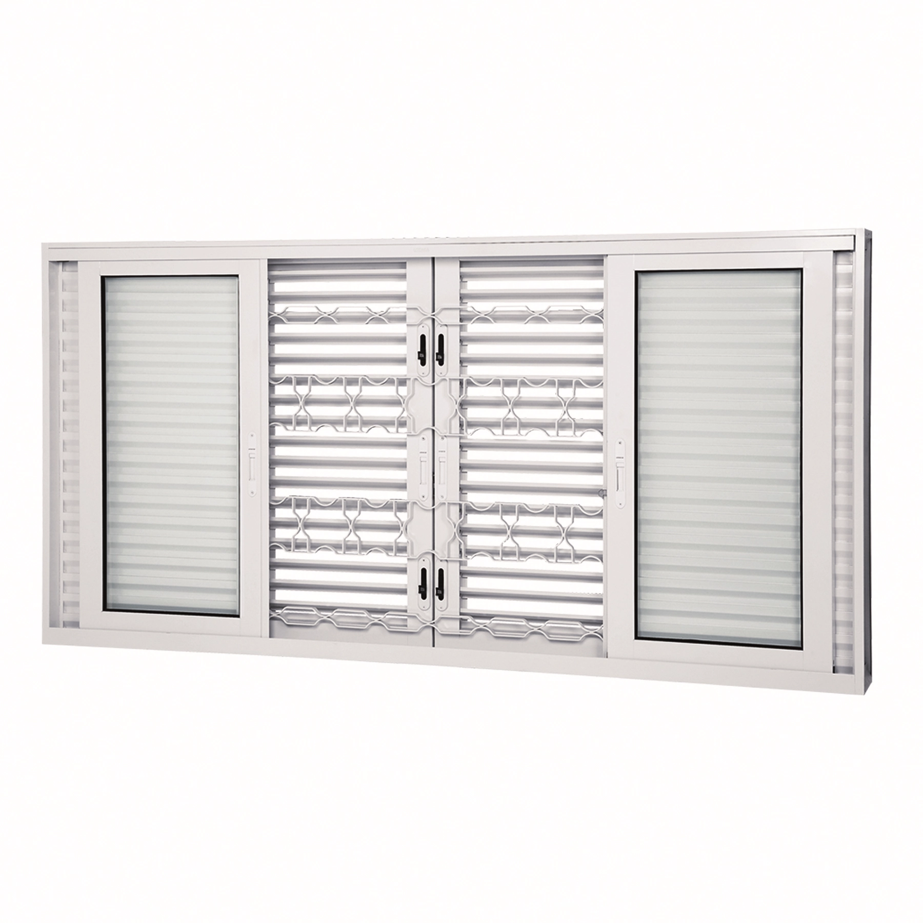 Janela de Aço Veneziana 6 Folhas 100x200cm com Grade Facilitá Lucasa Ullian Branca