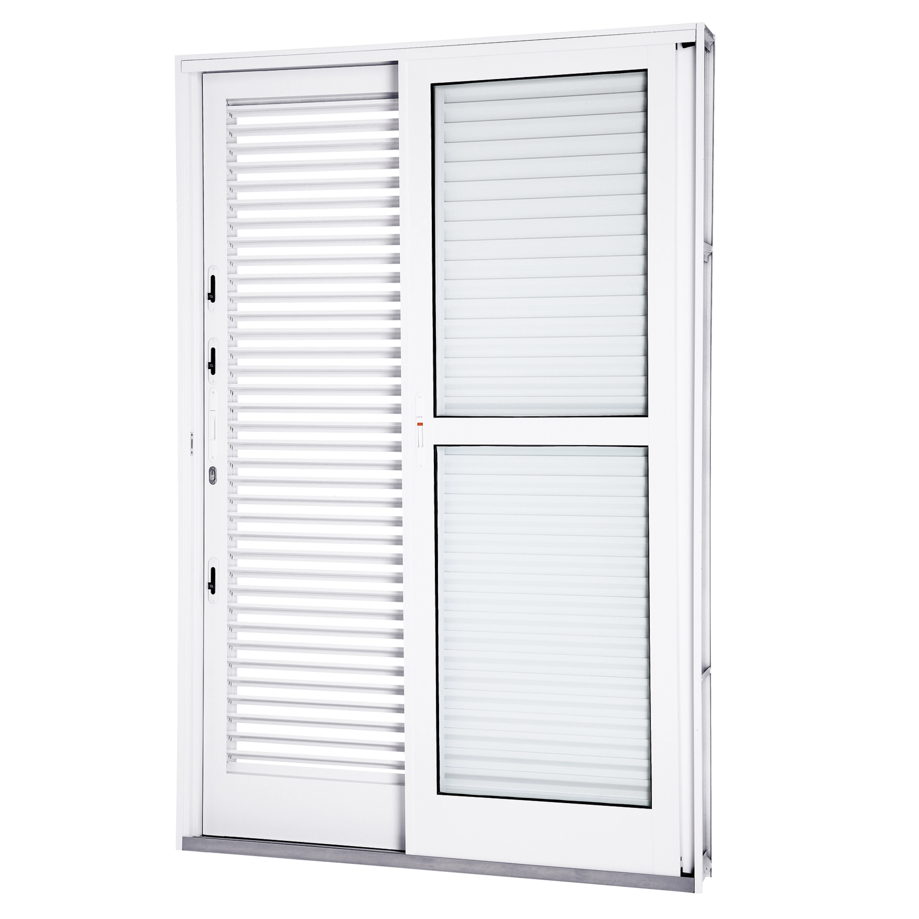 Porta Balcão de Correr 3 Folhas Aço Branco 2,14x1,50m Lado Esquerdo Linha Lucasa Facilità Lucasa