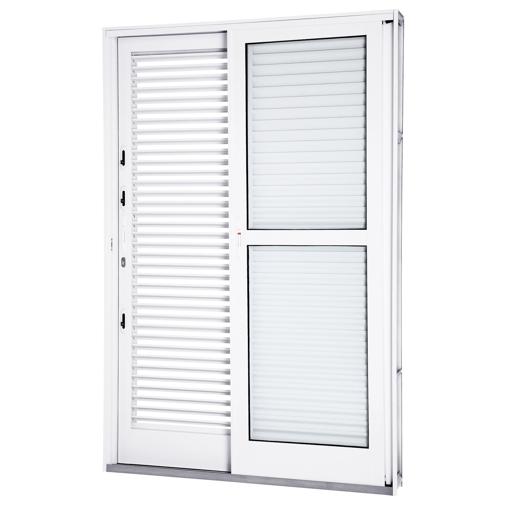 Porta Balcão de Correr 3 Folhas Aço Branco 2,14x1,50m Lado Direito Linha Lucasa Facilità Lucasa