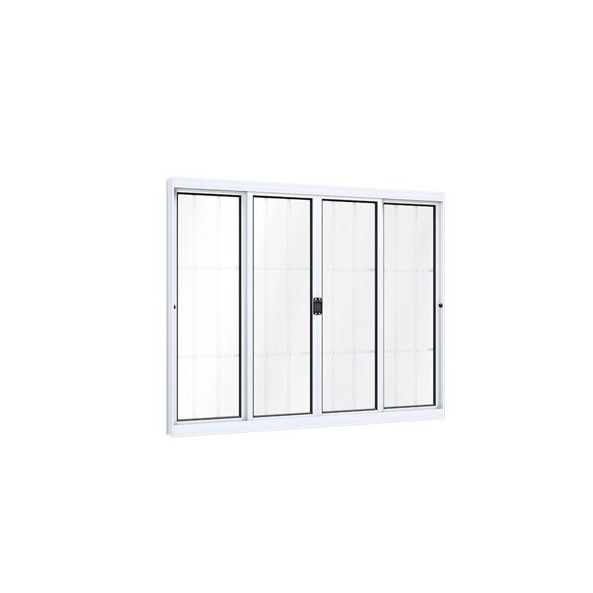 Janela de Alumínio de Correr 4 Folhas 100x150cm com Grade Ideale Lucasa Ullian Branca