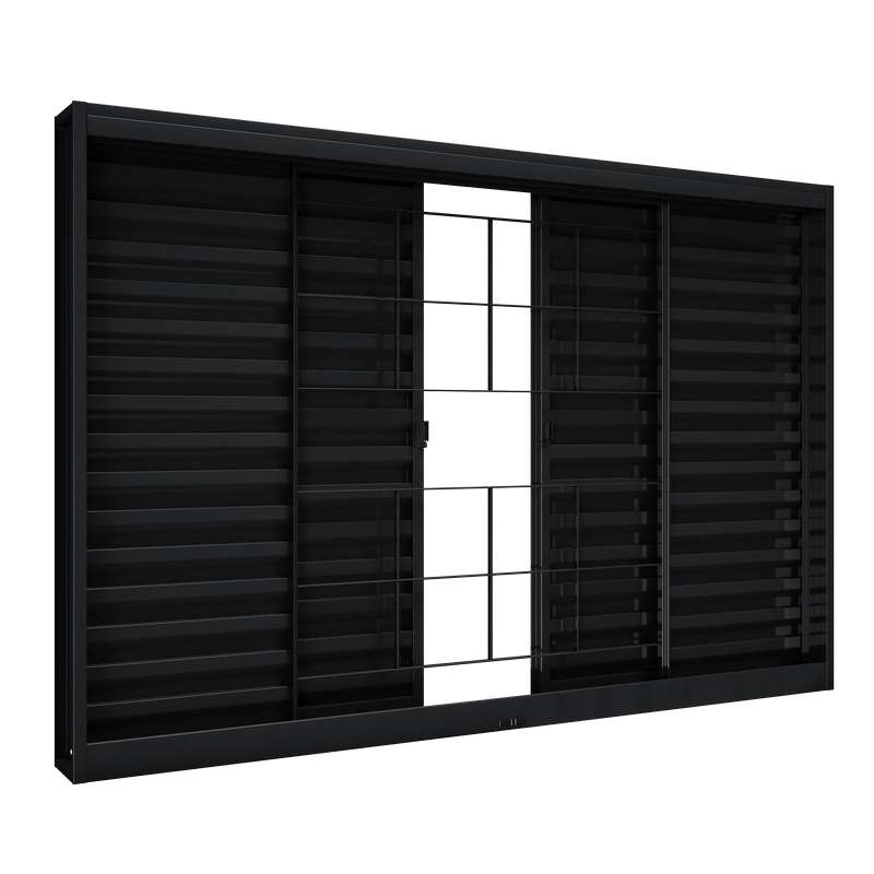 Janela Veneziana De Aço 100 X 100 X 6,5 Cm Preto 4 Folhas Grade Quadrada Riobras Pronta