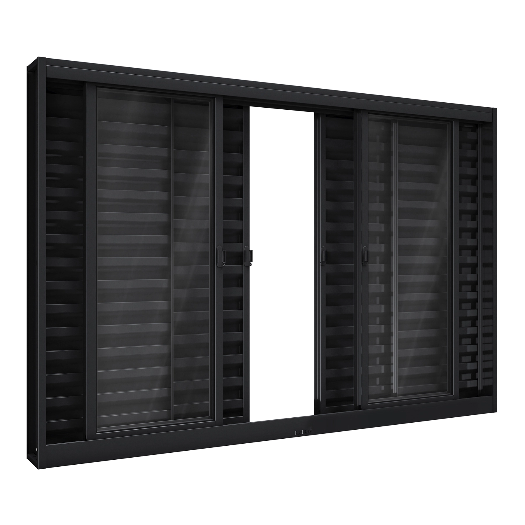 Janela de Correr 6 Folhas Aço Pintado Preto Aço Pronto com Vidro 100x120cm Riobras