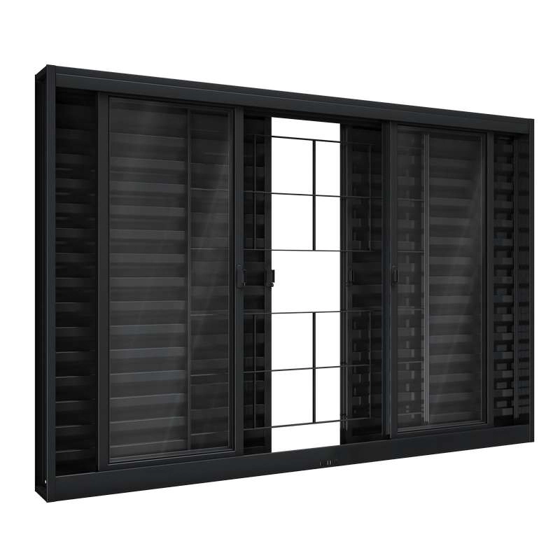 Janela Veneziana De Aço 120 X 150 X 12 Cm Preto 6 Folhas Grade Quadrada Riobras Pronta