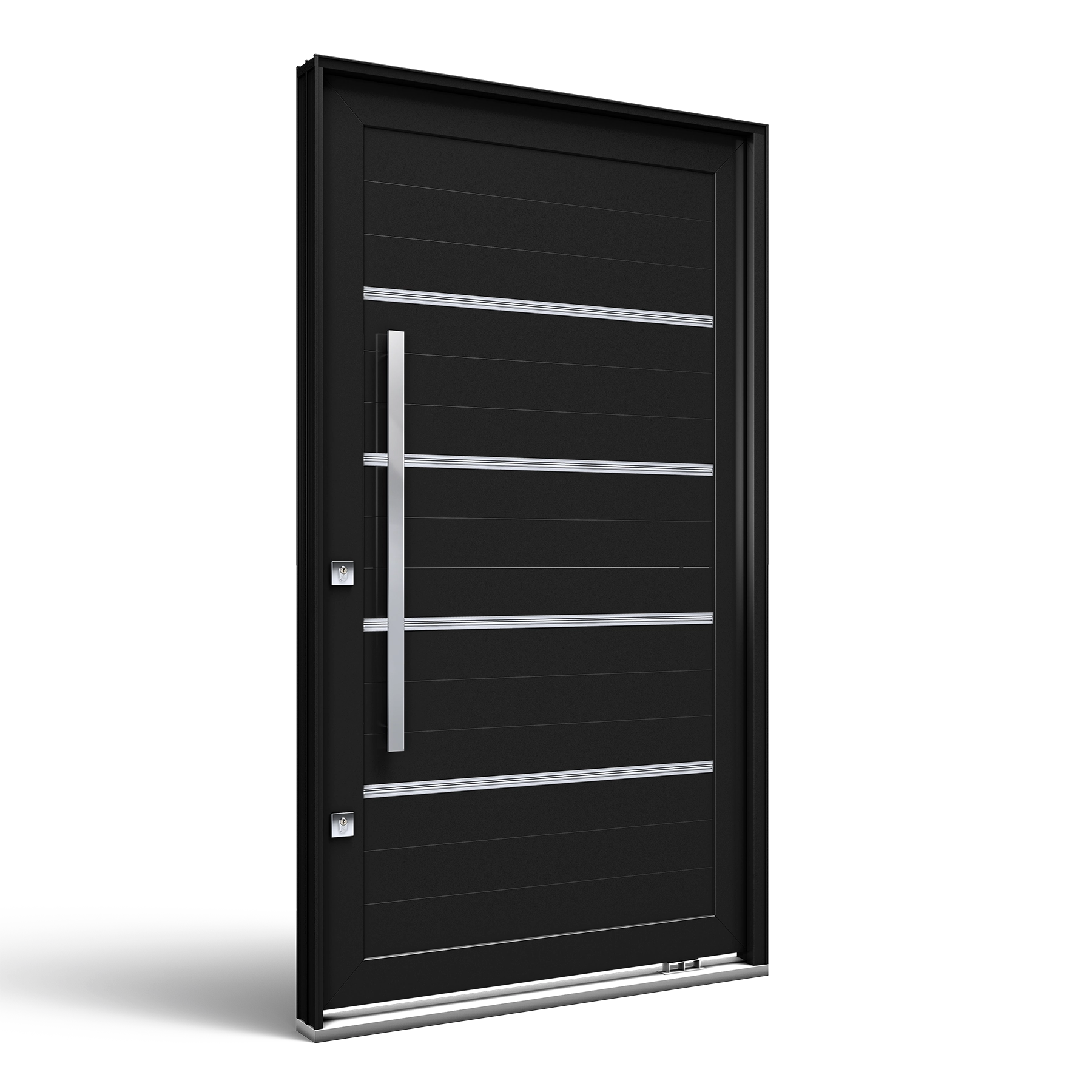 Porta De Alumínio Pivotante Com Puxador De 100 Cm Em Aço Inox Com Friso - 225X130X12 - Abertura Direita