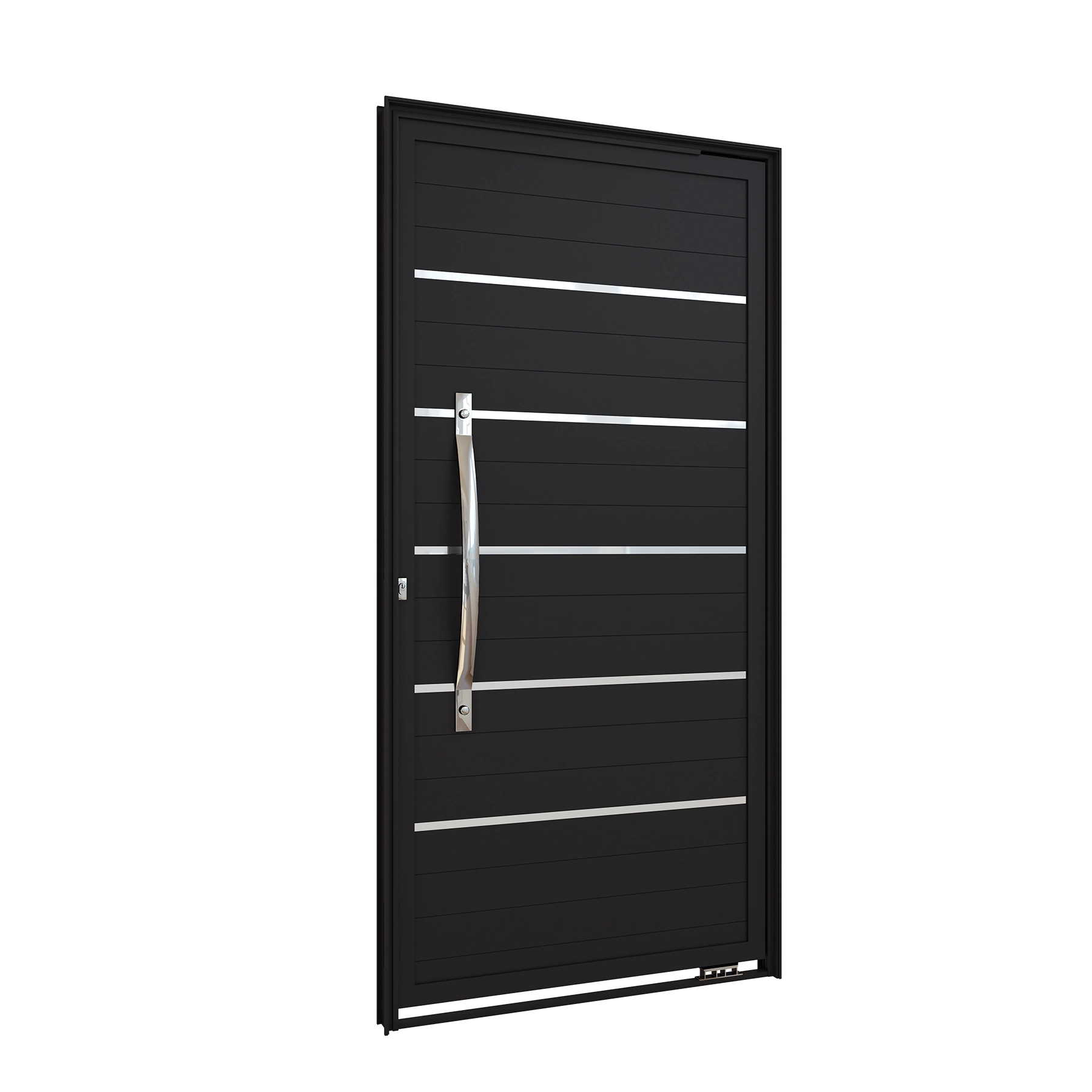 Porta De Alumínio De Giro Pivotante Lambril Com  Friso Com  Puxador 80Cm - 215X105X8 - Abertura Direita