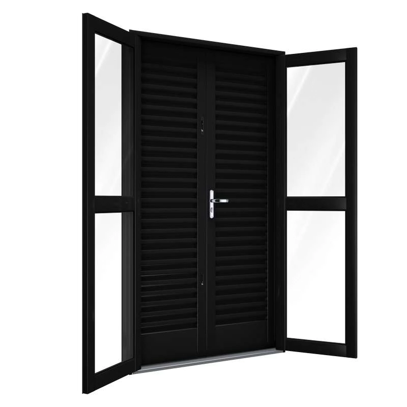 Porta Balcão De Aço De Giro 215 X 120 X 14 Cm Preto 4 Folhas Riobras Pronta