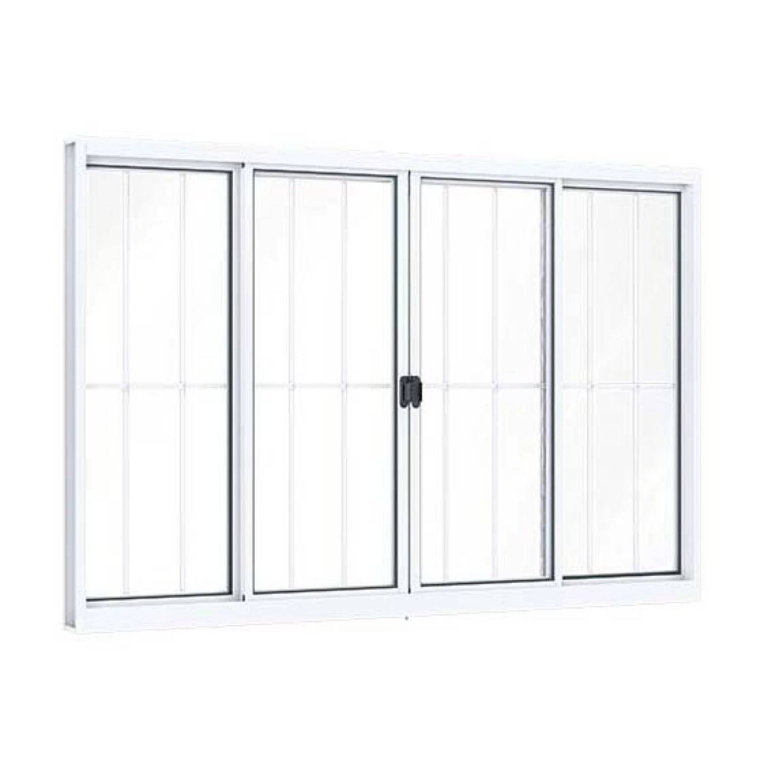 Janela De Alumínio De Correr Central 4 Folhas Com Grade 100x200cm Riobras