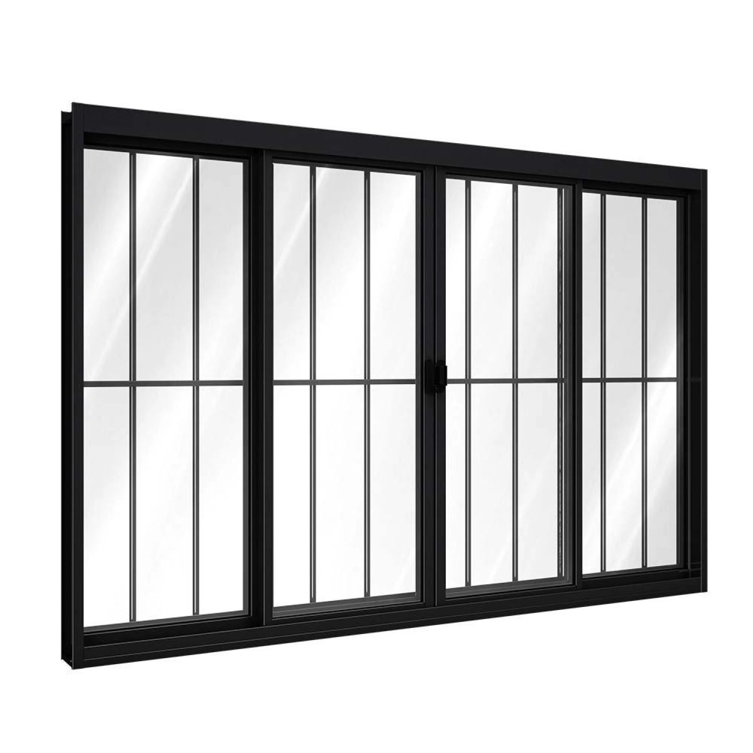 Janela De Alumínio De Correr Central 4 Folhas Com Grade 100x200cm Riobras