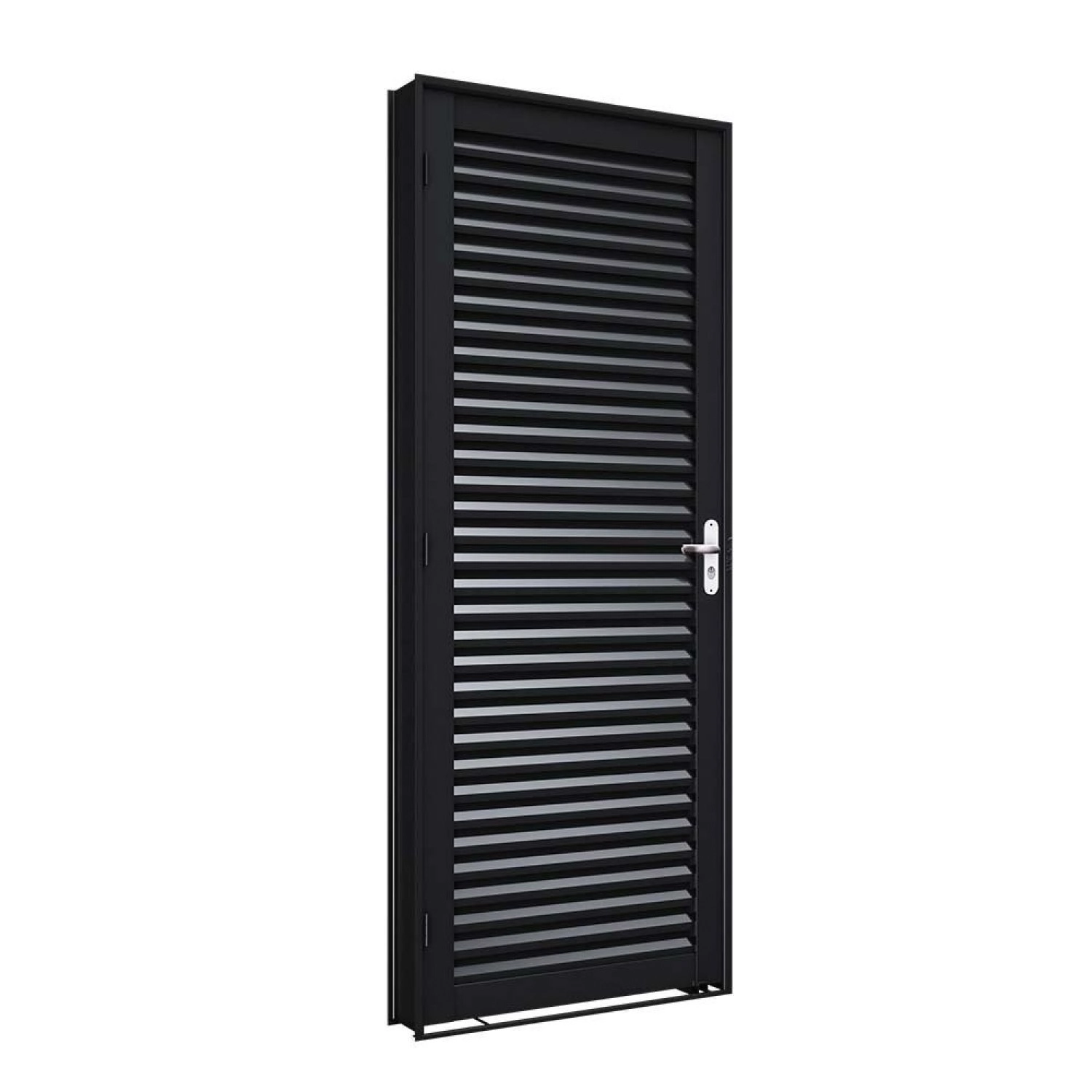 Porta De Aço De Giro Laminada 215x76cm Facilitá Lucasa Abertura Esquerda Preto