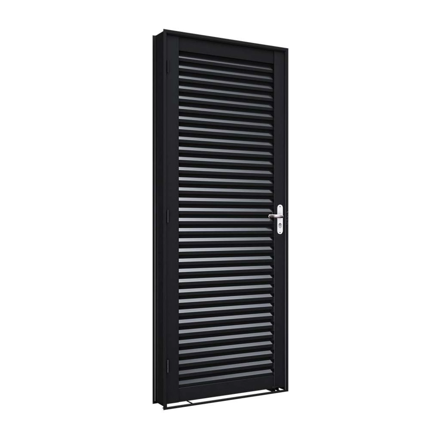 Porta De Aço De Giro Laminada 215x76cm Facilitá Lucasa Abertura Direita Preto