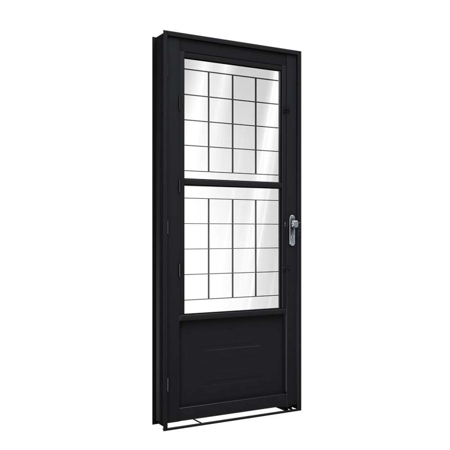 Porta De Aço De Giro Com Postigo E Grade Quadrada 215x90cm Facilitá Lucasa Abertura Esquerda Preto
