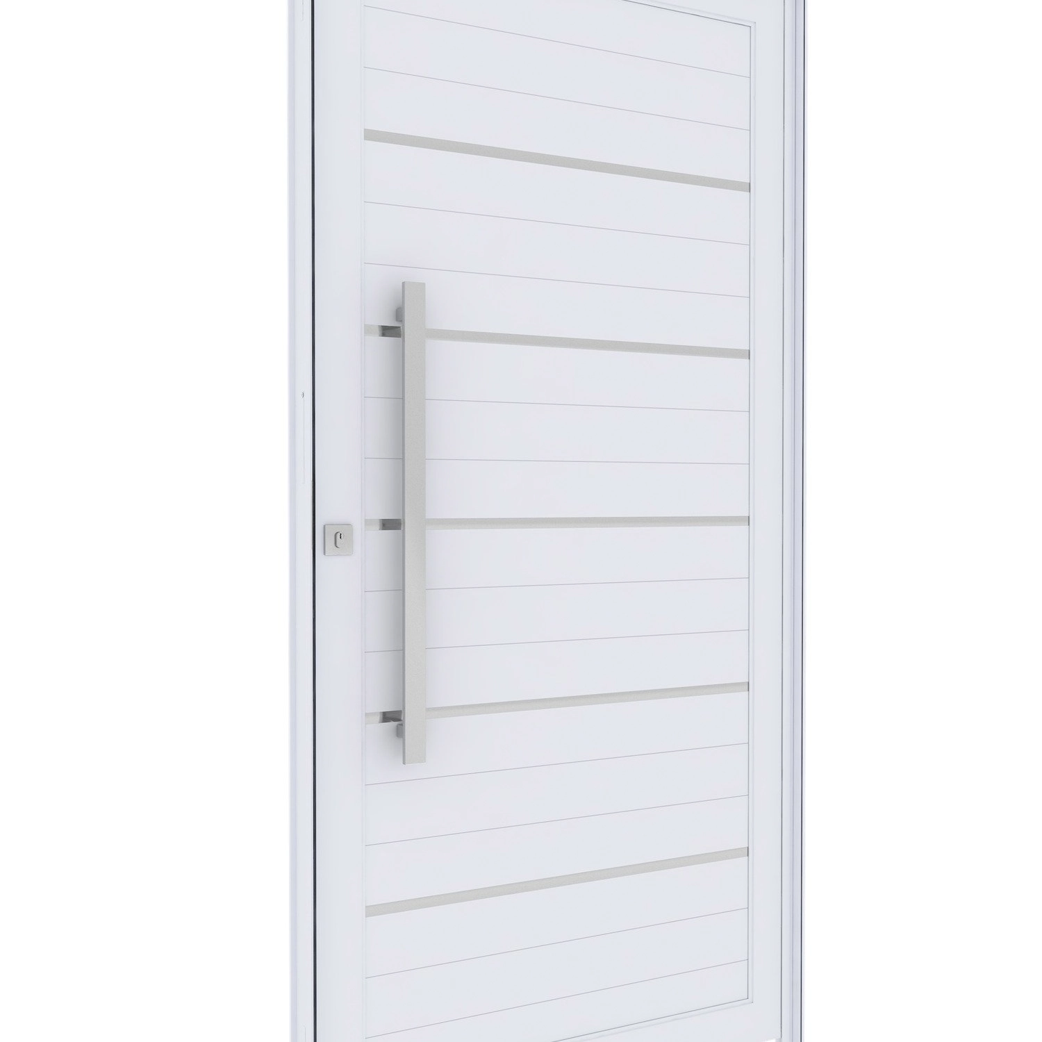 Porta De Alumínio Pivotante Lambri 215cm X 105cm Friso E Puxador De 80cm Lucasa Ideale Branco