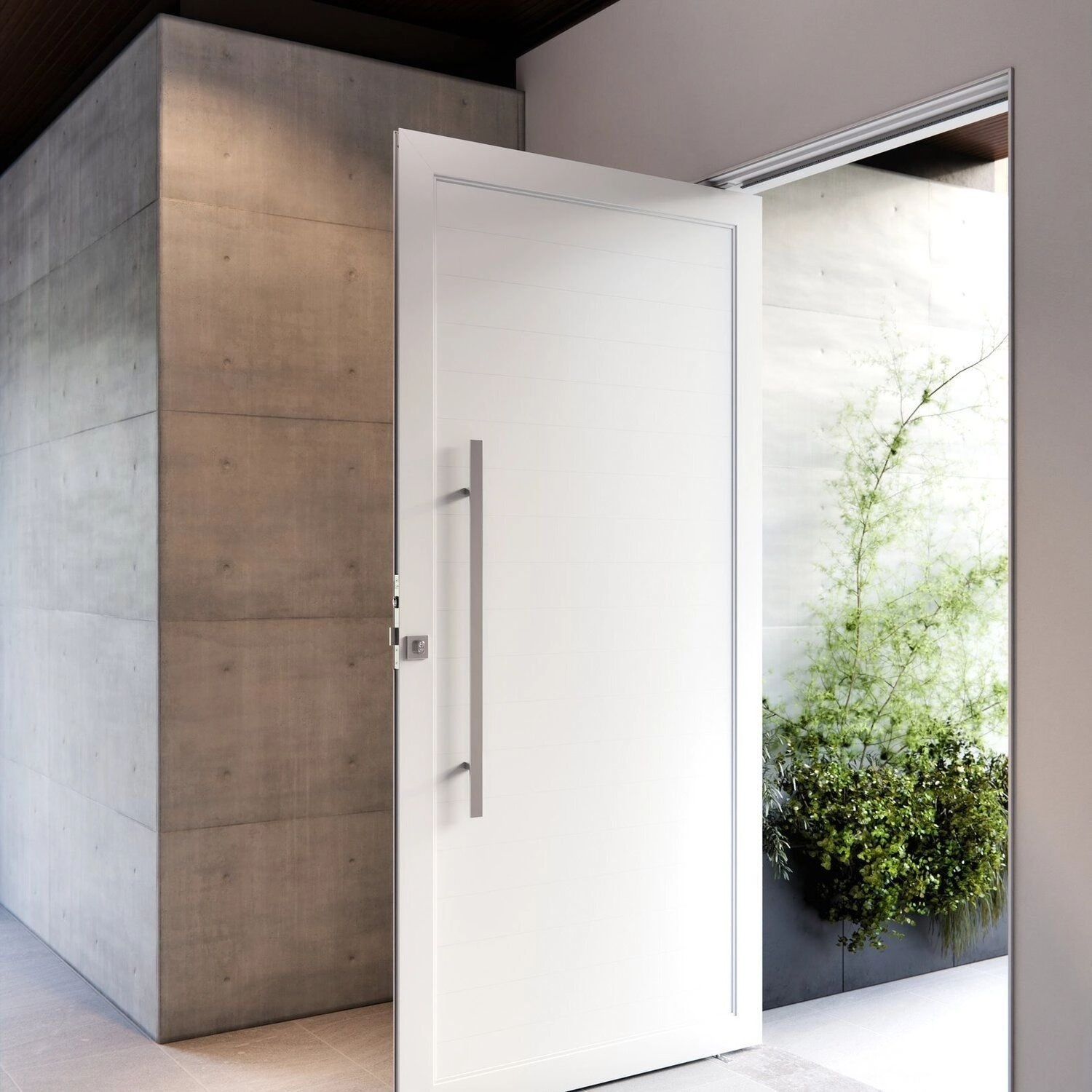Porta De Alumínio Pivotante Lambri 215x105cm Com Puxador De 80cm Lucasa Ideale Abertura Esquerda Branco