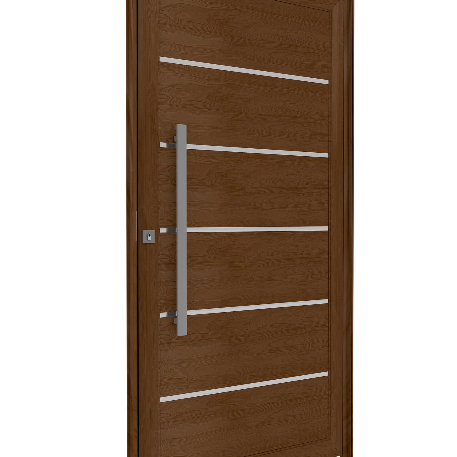 Porta De Alumínio Pivotante Lambri 215cm X 105cm Friso E Puxador De 80cm Lucasa Ideale Marrom