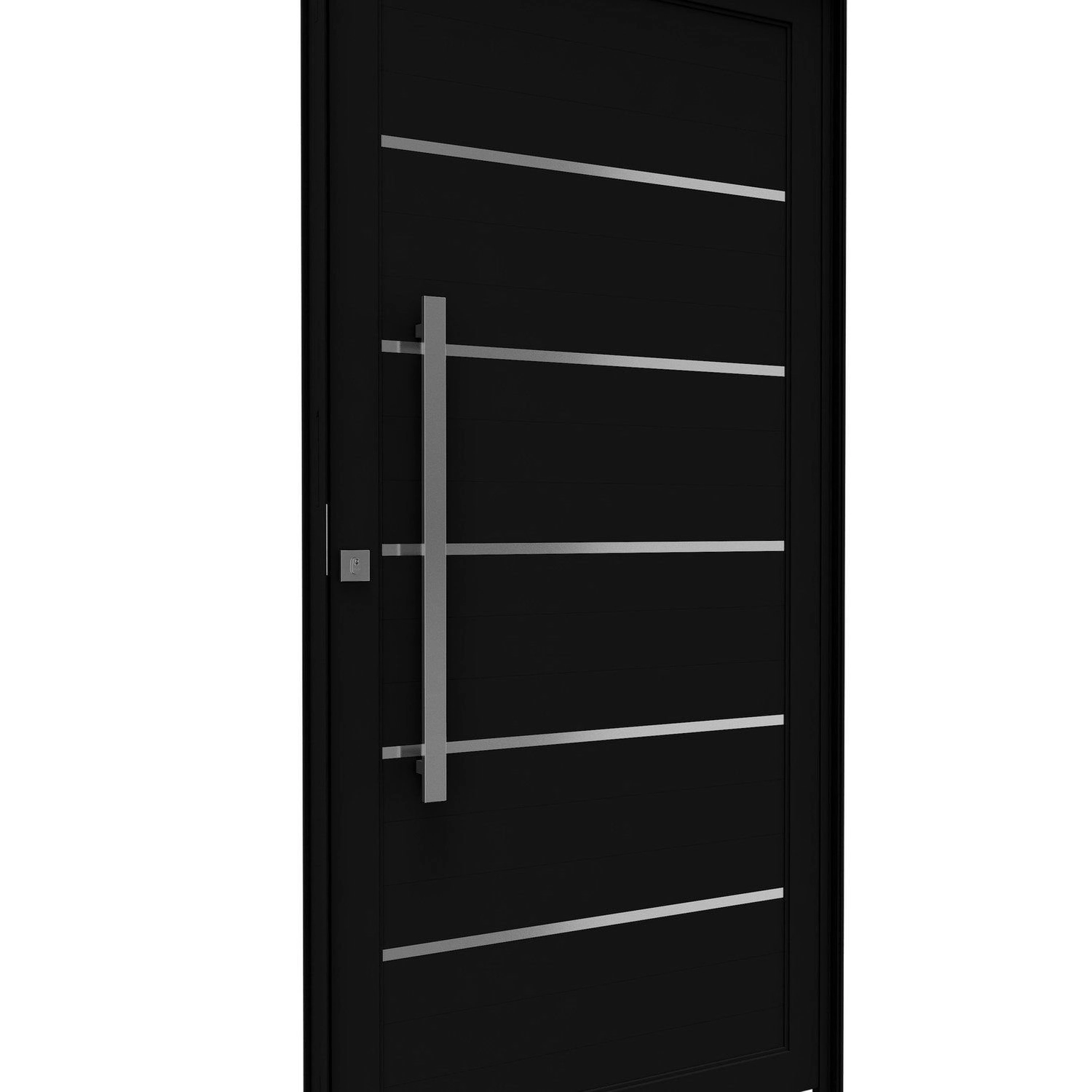 Porta De Alumínio Pivotante Lambri 215cm X 10cm Friso E Puxador De 80cm Lucasa Ideale Preto
