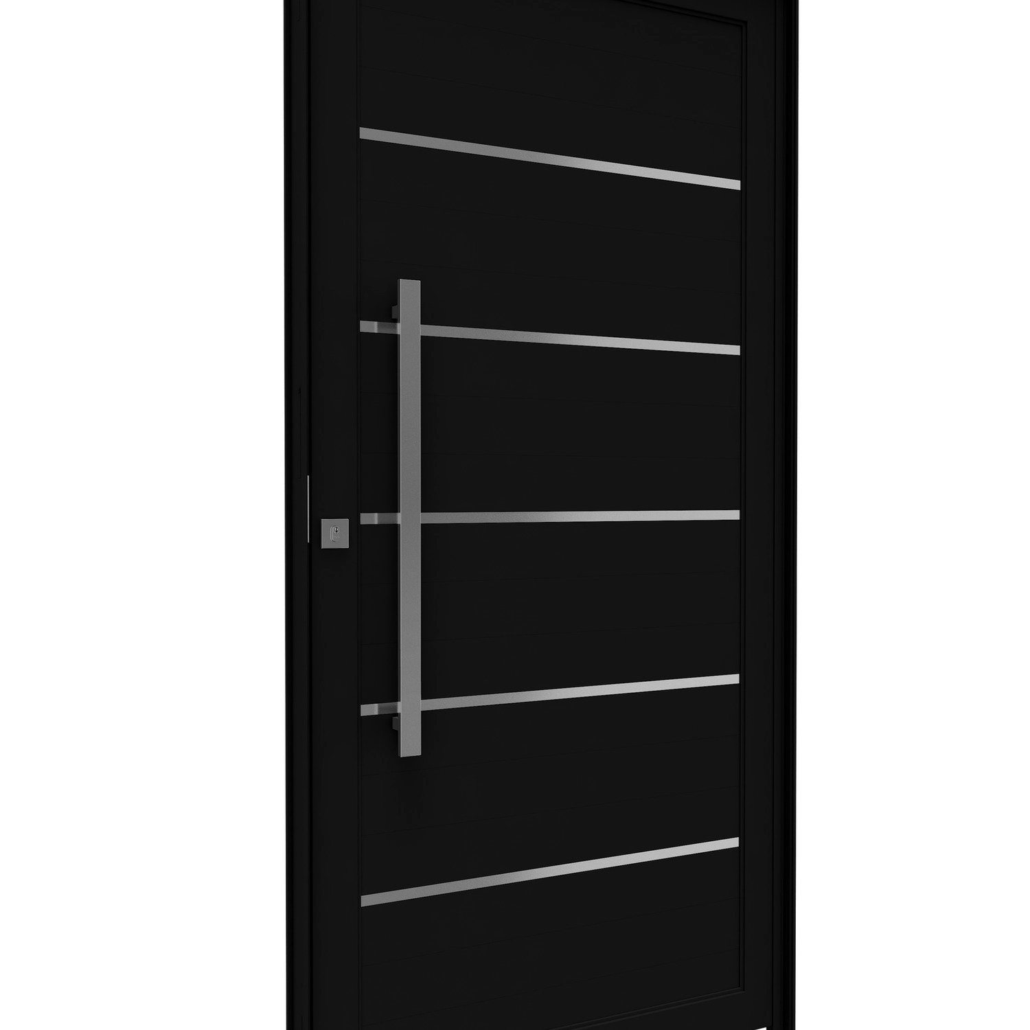 Porta De Alumínio Pivotante Lambri 215cm X 105 Com Friso E Puxador De 80cm Lucasa Ideale Preto
