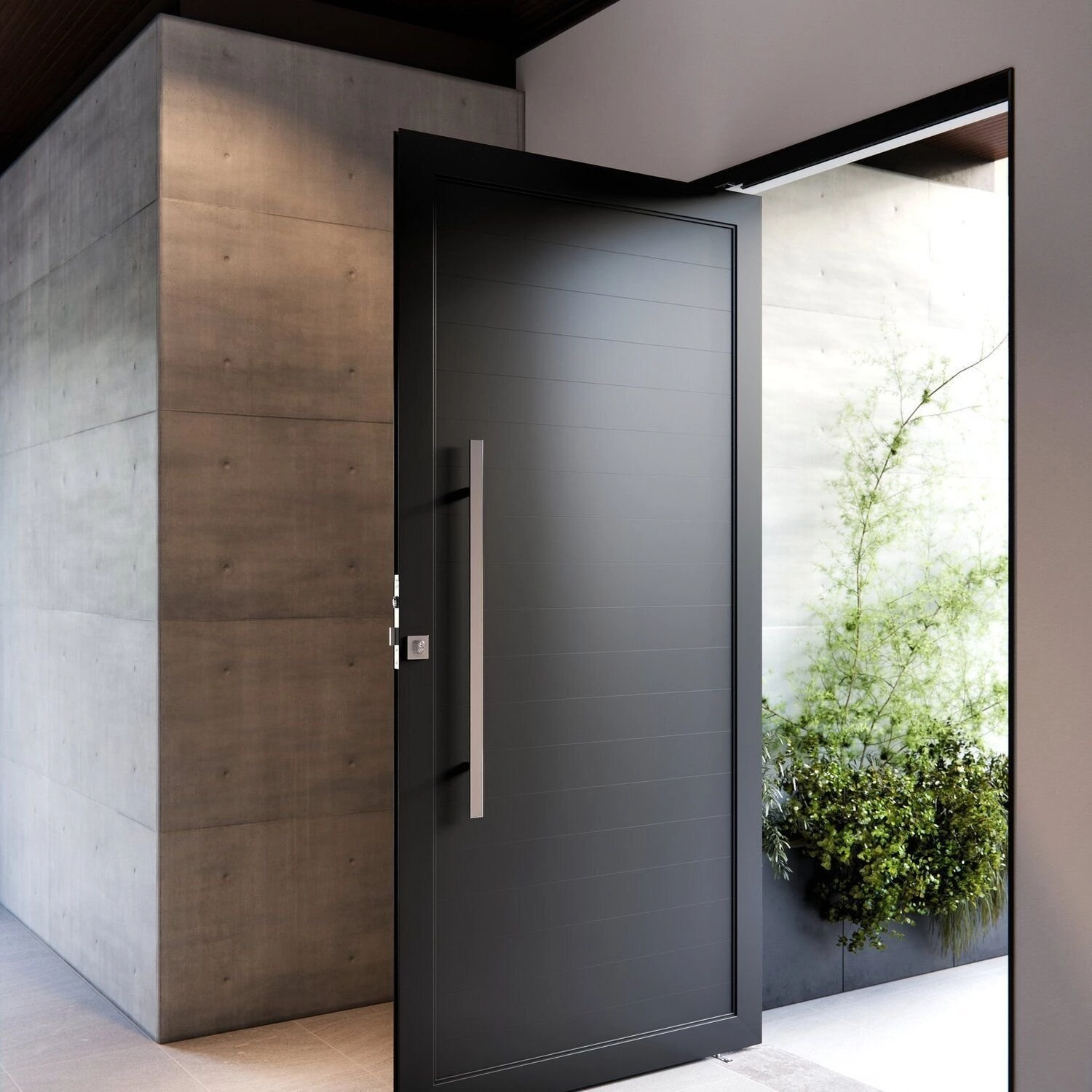 Porta De Alumínio Pivotante Lambri 215x105cm Com Puxador De 80cm Lucasa Ideale Abertura Esquerda Preto