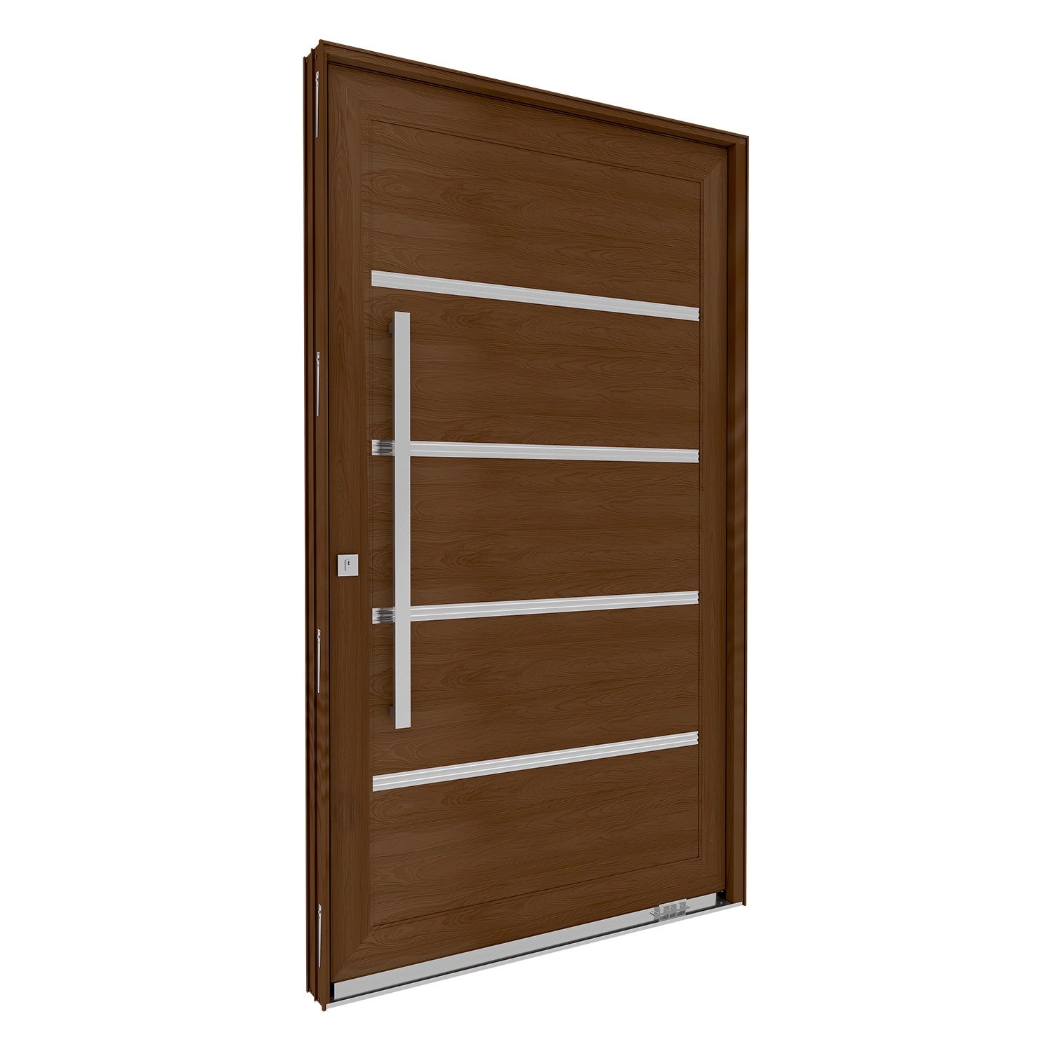 Porta De Alumínio Pivotante Amadeirada Com Friso 225cm X 130 Cm Lucasa Eccellente Marrom