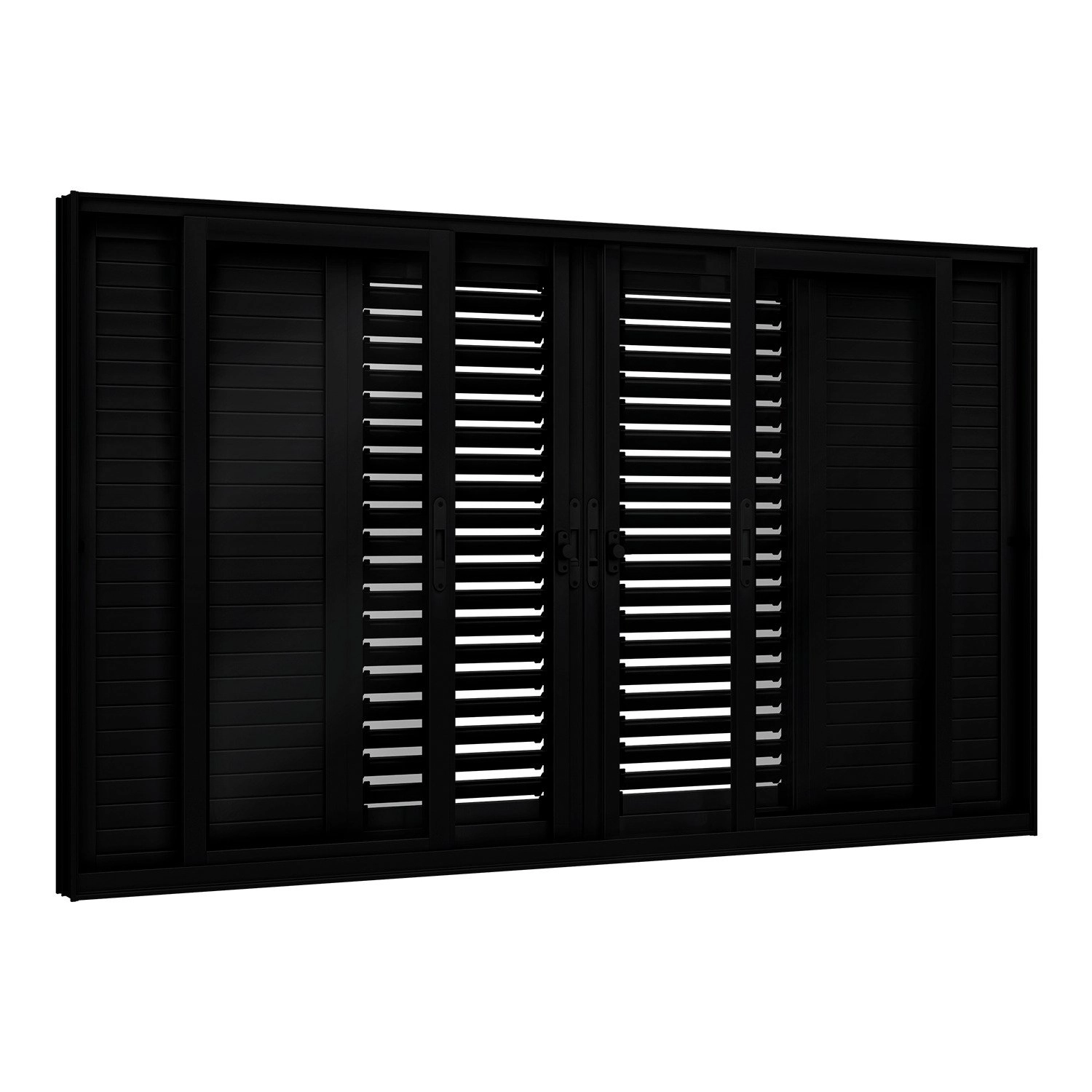 Janela De Alumínio Veneziana Flex 4 Folhas Móveis E 2 Fixas 120x200cm Lucasa Eccellente Preto