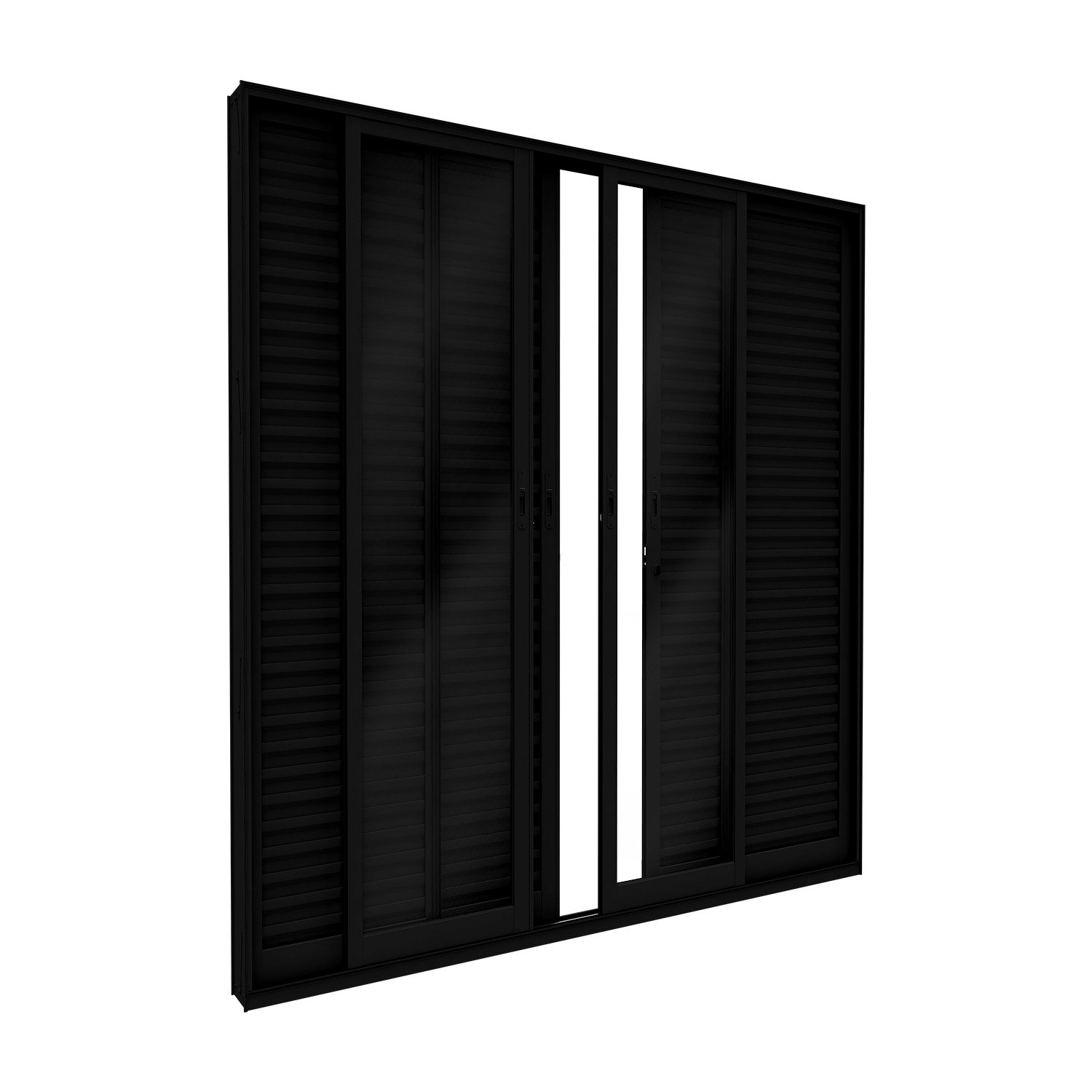 Porta Balcão De Alumínio 4 Folhas Móveis E 2 Fixas Com Fecho Embutido 215x200cm Lucasa Ideale Preto