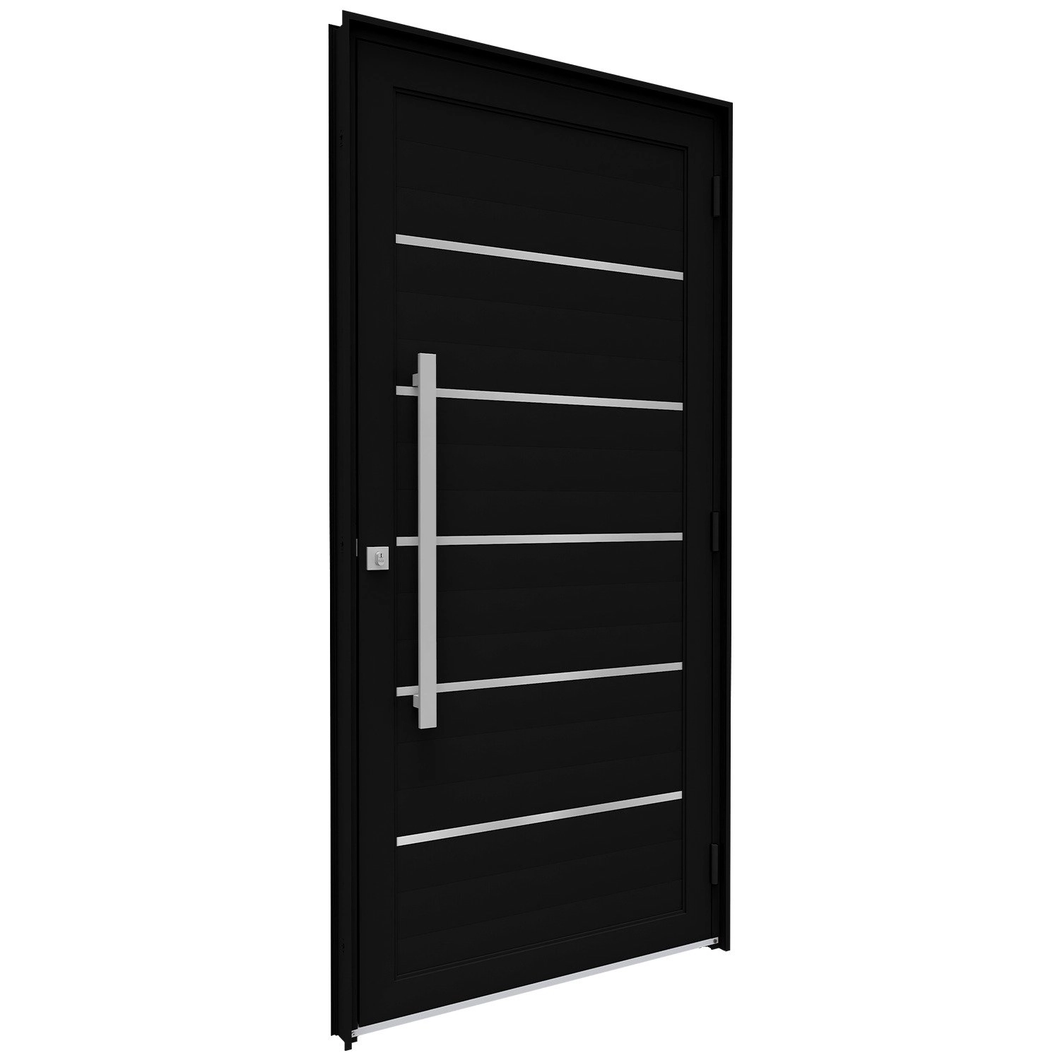 Porta De Alumínio De Giro Lambri Com Friso Puxador De 80cm Em Aço Inox 215x105cm Lucasa Eccellente Preto