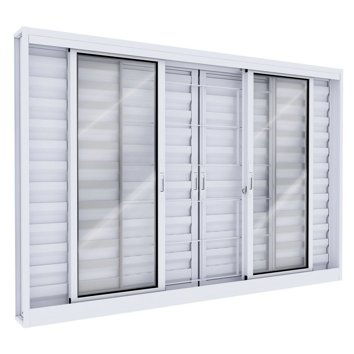 Janela De Aço Veneziana 6 Folhas Com Grade 100x200 Lucasa Branco