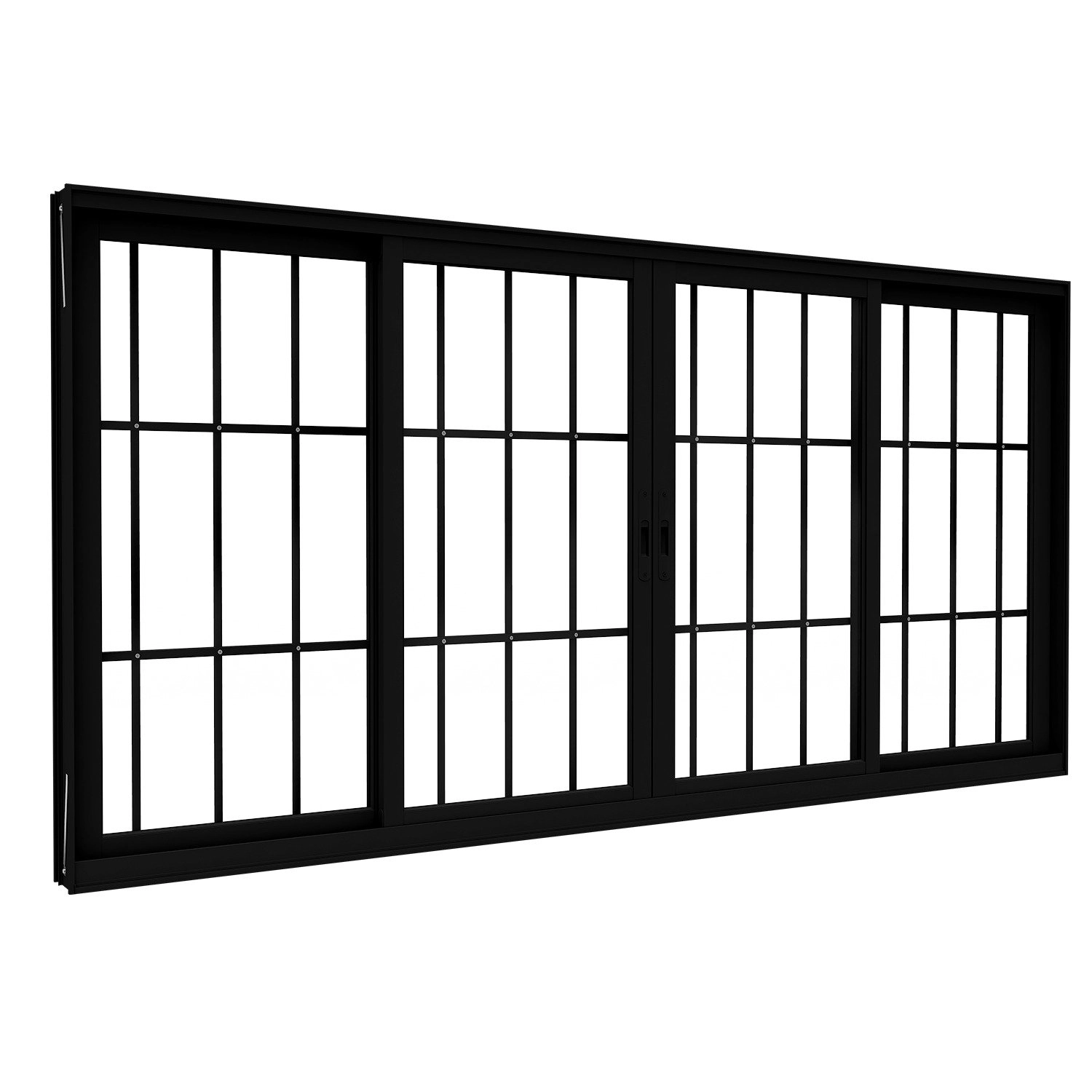 Janela De Alumino De Correr Central 4 Folhas Com Grade 100x150cm Lucasa Eccellente Preto