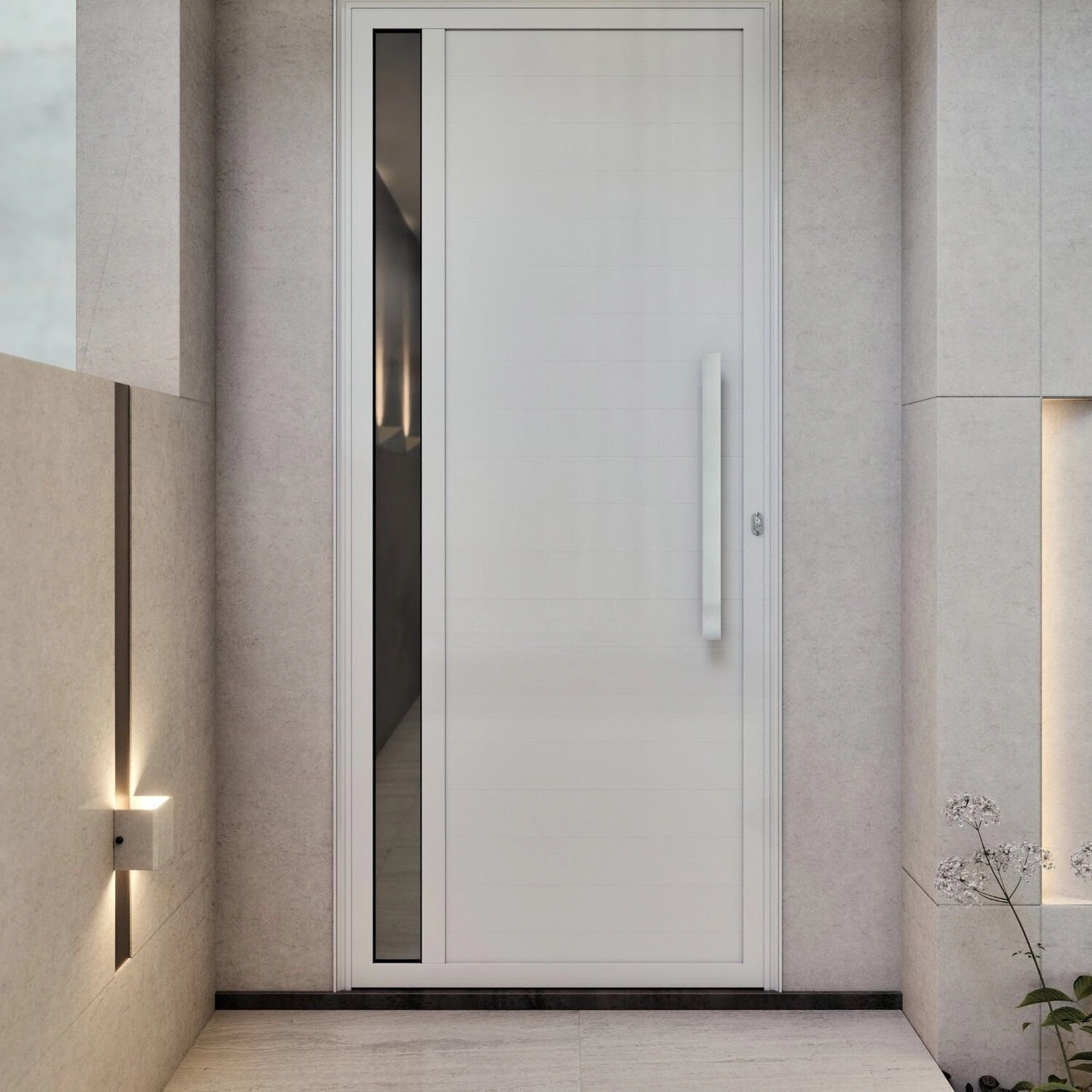 Porta De Alumínio De Giro Lambri Com Puxador De 60 Cm 215x95cm Lucasa Ideale Abertura Esquerda Branco