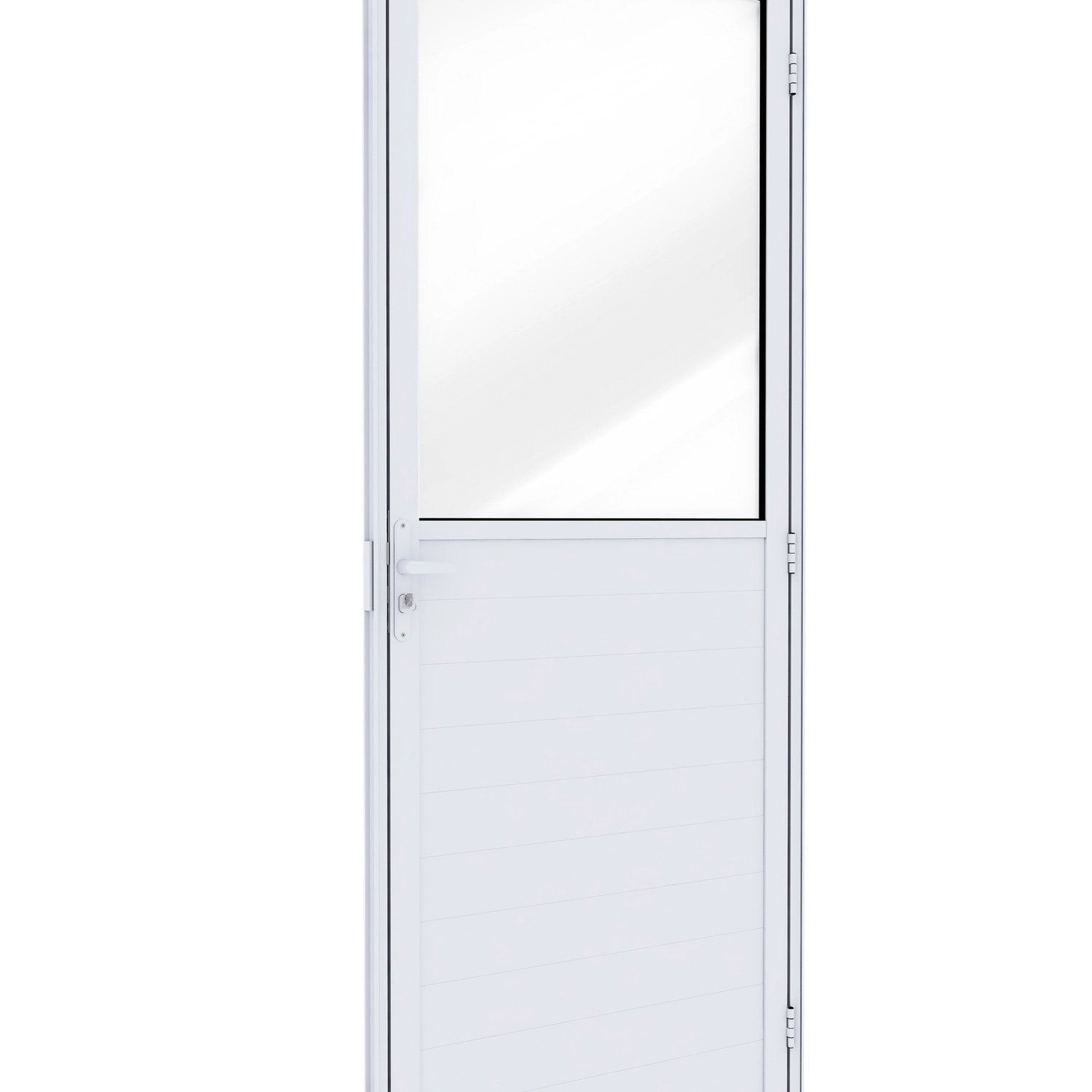 Porta De Alumínio De Giro Mista Com Lambri E Vidro 215x85cm Lucasa Ideale Abertura Direita Branco