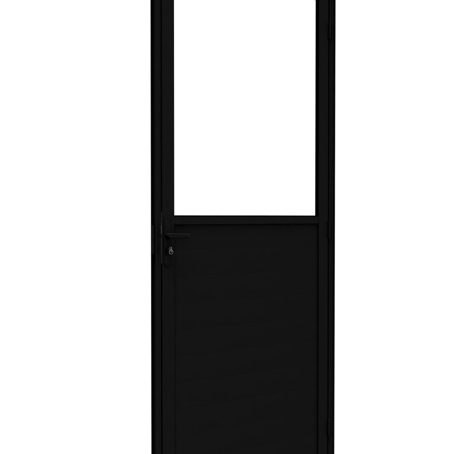 Porta De Alumínio De Giro Mista Com Lambri E Vidro 215x85cm Lucasa Ideale Abertura Direita Preto