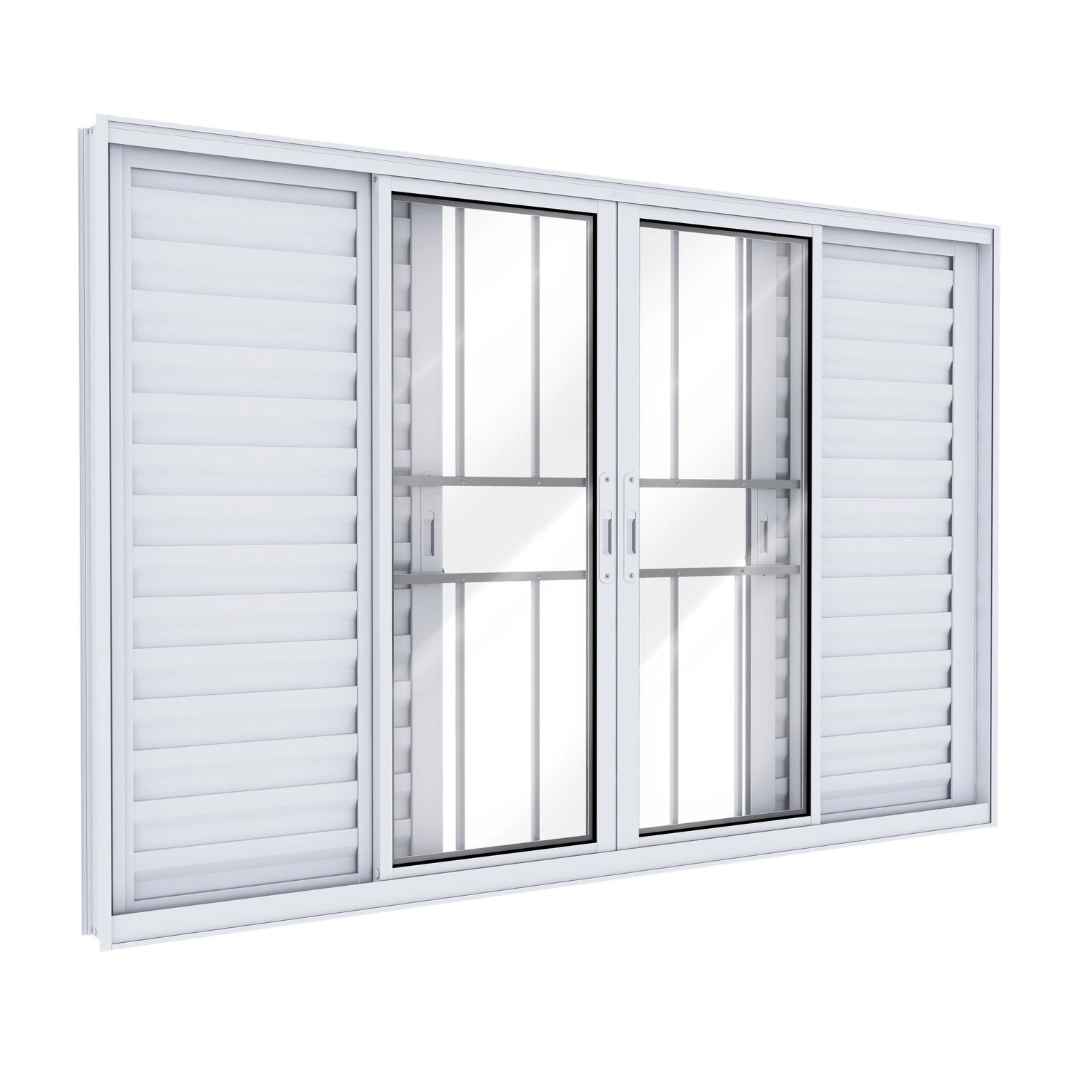 Janela Veneziana De Alumínio Com Grade 4 Folhas Móveis E 2 Fixas 120x150cm Lucasa Ideale Branco