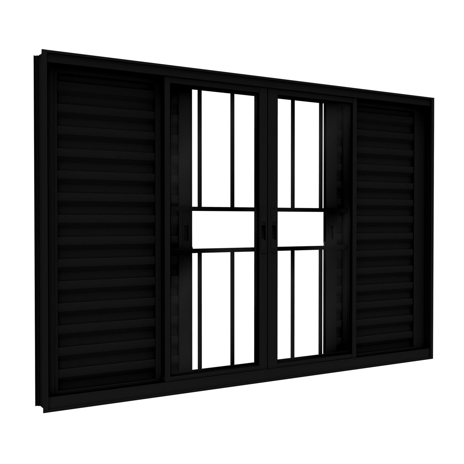 Janela Veneziana De Alumínio Com Grade 4 Folhas Móveis E 2 Fixas 100x200cm Lucasa Ideale Preto