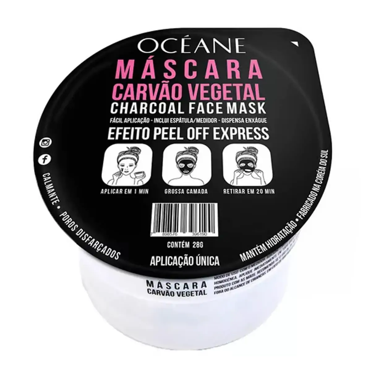 Máscara Facial Com Carvão Vegetal Océane 28g