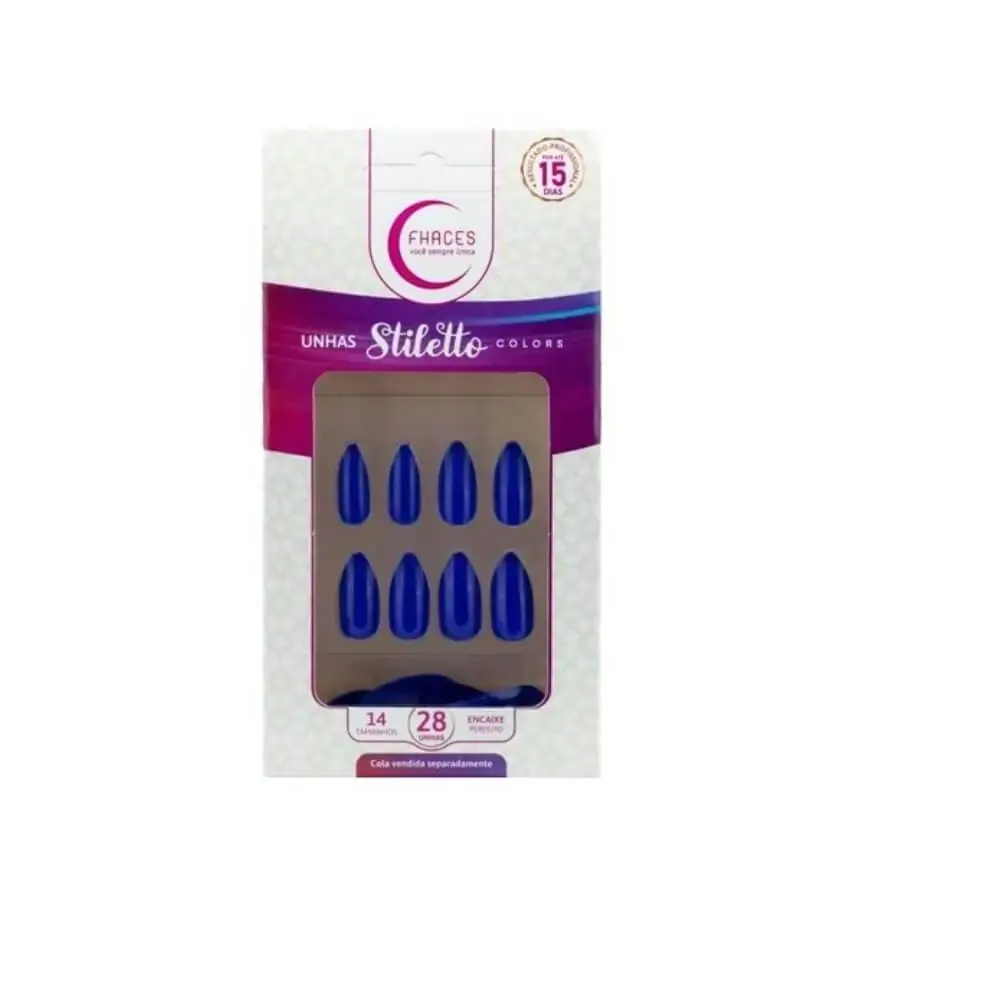 Unhas Fhaces Stiletto Colors Azul Safira C/28 Un Tam 14 Ue13