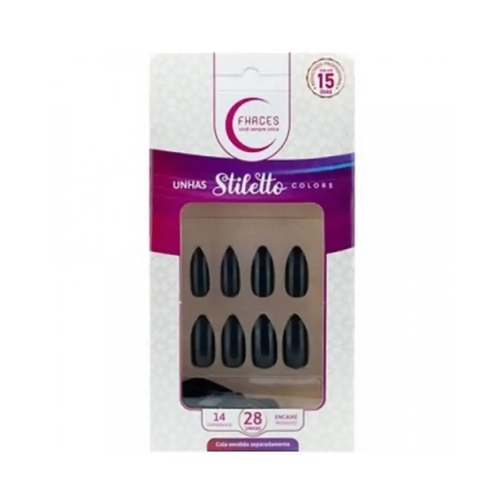 Unha Postica Fhaces Stiletto Colors Universo Black 28un