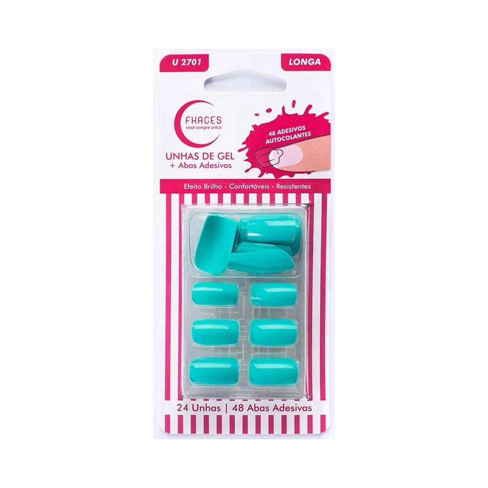 Unha Postica Fhaces Colors Longa Gel Azul Piscina 48un