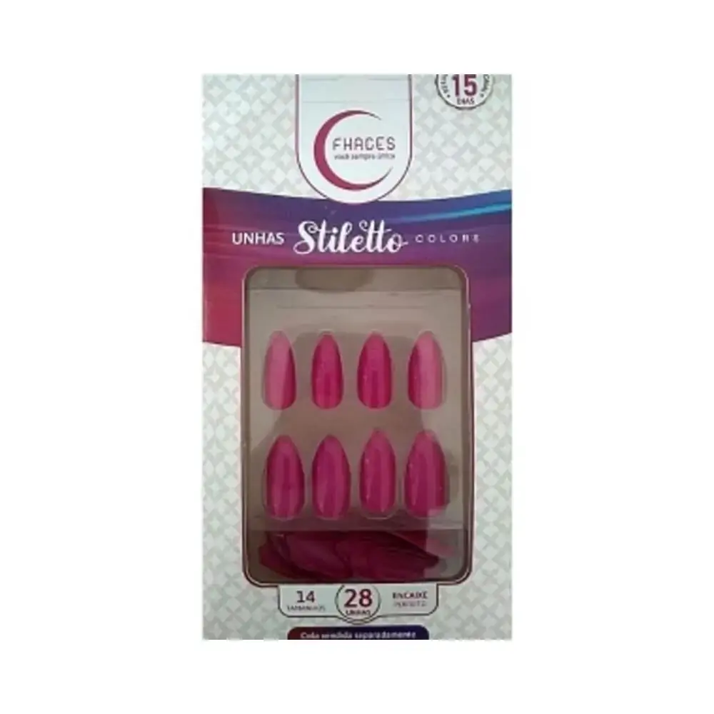 Unha Postica Fhaces Stiletto Colors Rosa Fucsia 28un