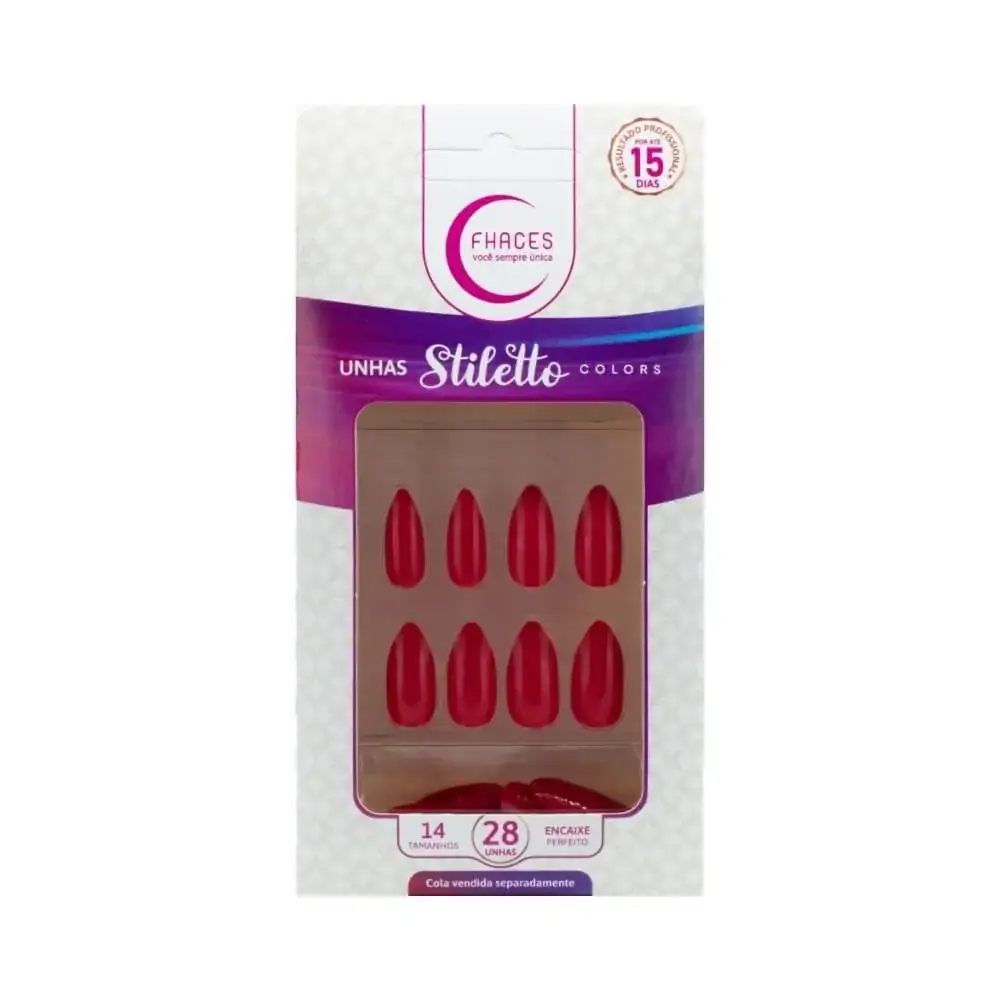Unhas Postica Fhaces Stiletto Colors Escarlate 28un